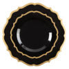 10-Pack Black & Gold Round Scalloped Plastic Plates - Elegant Disposable Dinnerware for Parties, Weddings, and Special Events