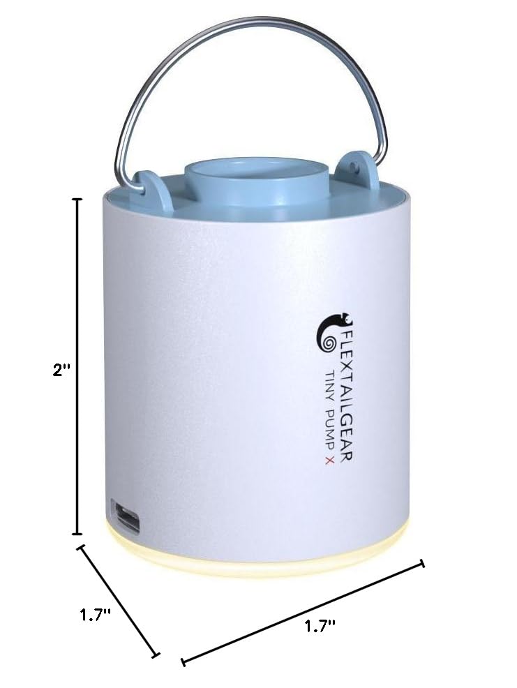 FLEXTAILGEAR Tiny Pump X - Portable Air Pump & Camping Light with 1300mAh Battery | USB Rechargeable for Inflating Sleeping Pads, Pool Floats, Air Beds, Mattresses | Perfect for Camping, Travel, Beach & Pool Parties (Blue)