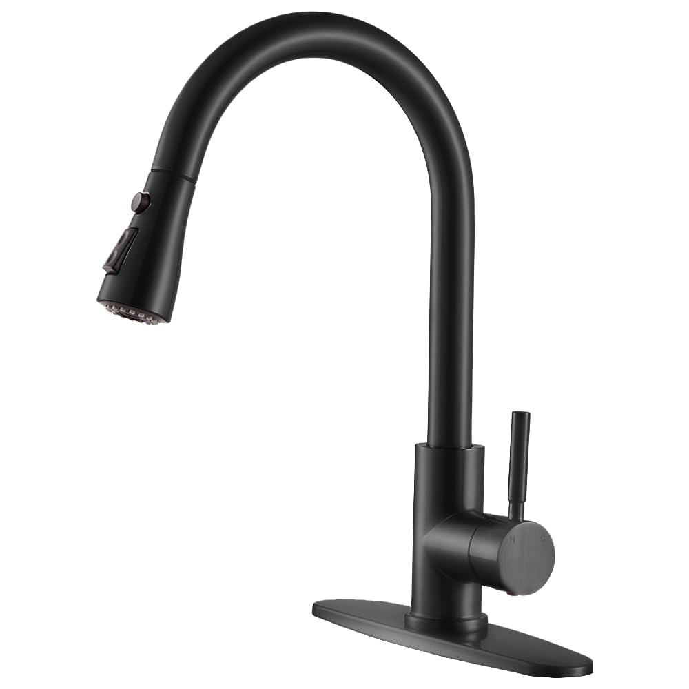 Matte Black High Arc Single Handle Kitchen Faucet with Pull Down Sprayer - 1 or 3 Hole Installation, Commercial Grade Stainless Steel Sink Faucet for RV, Bar, Laundry & Home Kitchen | Perfect for Modern Farmhouse, Industrial & Contemporary Decor Styles