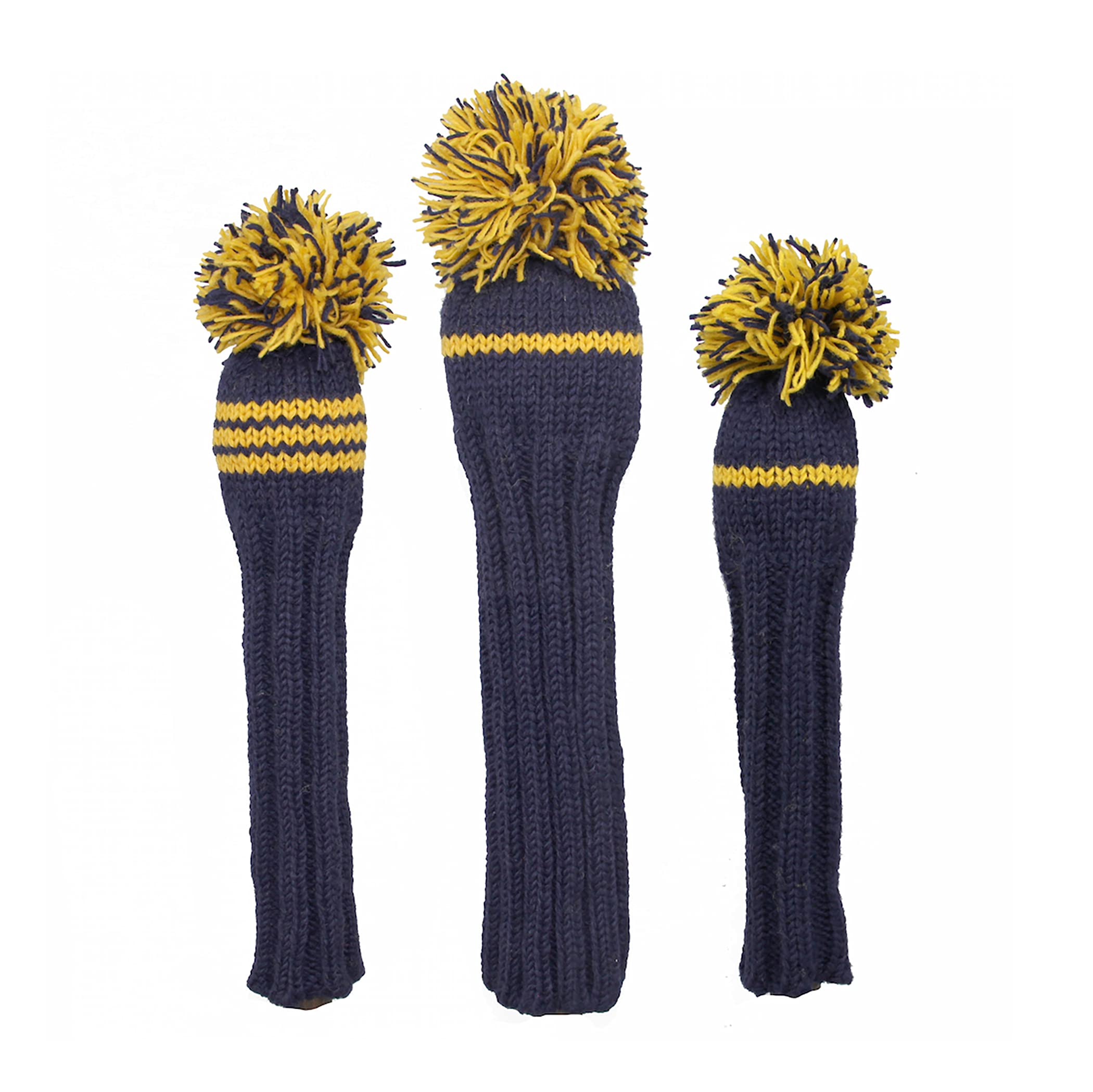 Premium Sunfish Knit Wool Golf Club Headcovers Set - Driver, Fairway & Hybrid Covers in Navy & Yellow | Durable Protection for Golf Clubs | Perfect for Golf Enthusiasts & Course Play