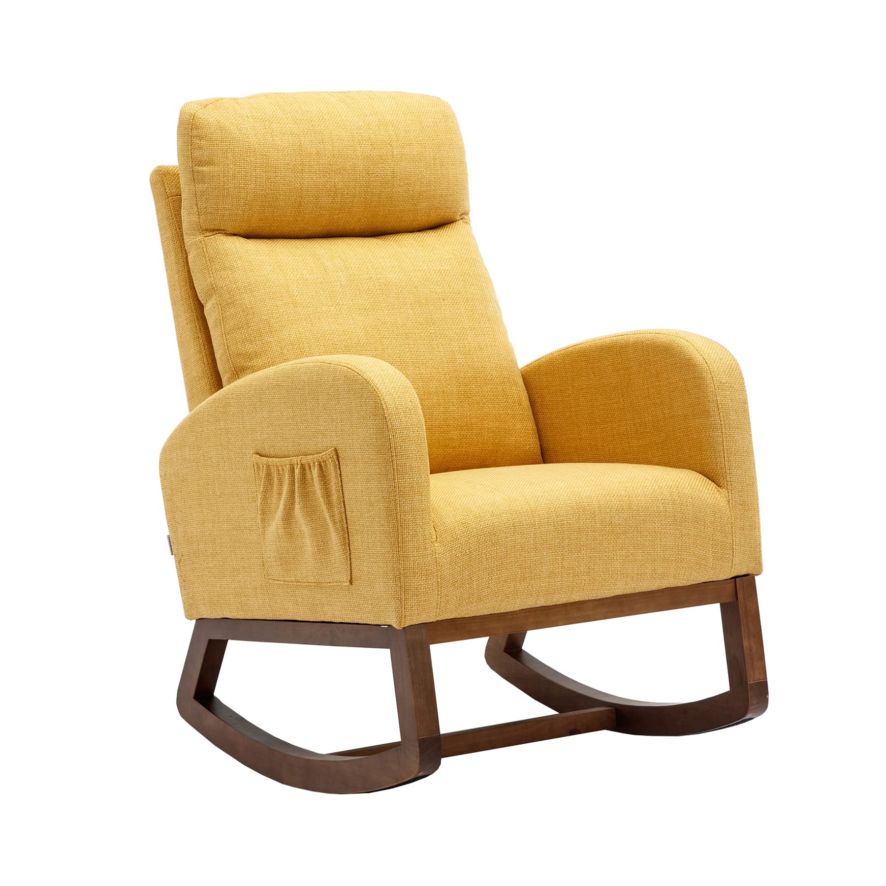 Dolonm Nursery Rocking Chair - Upholstered Glider Rocker with Padded Seat & High Backrest - Comfortable Accent Armchair for Living Room, Bedroom & Baby Nursery - Perfect for Nursing, Reading & Relaxing - Yellow