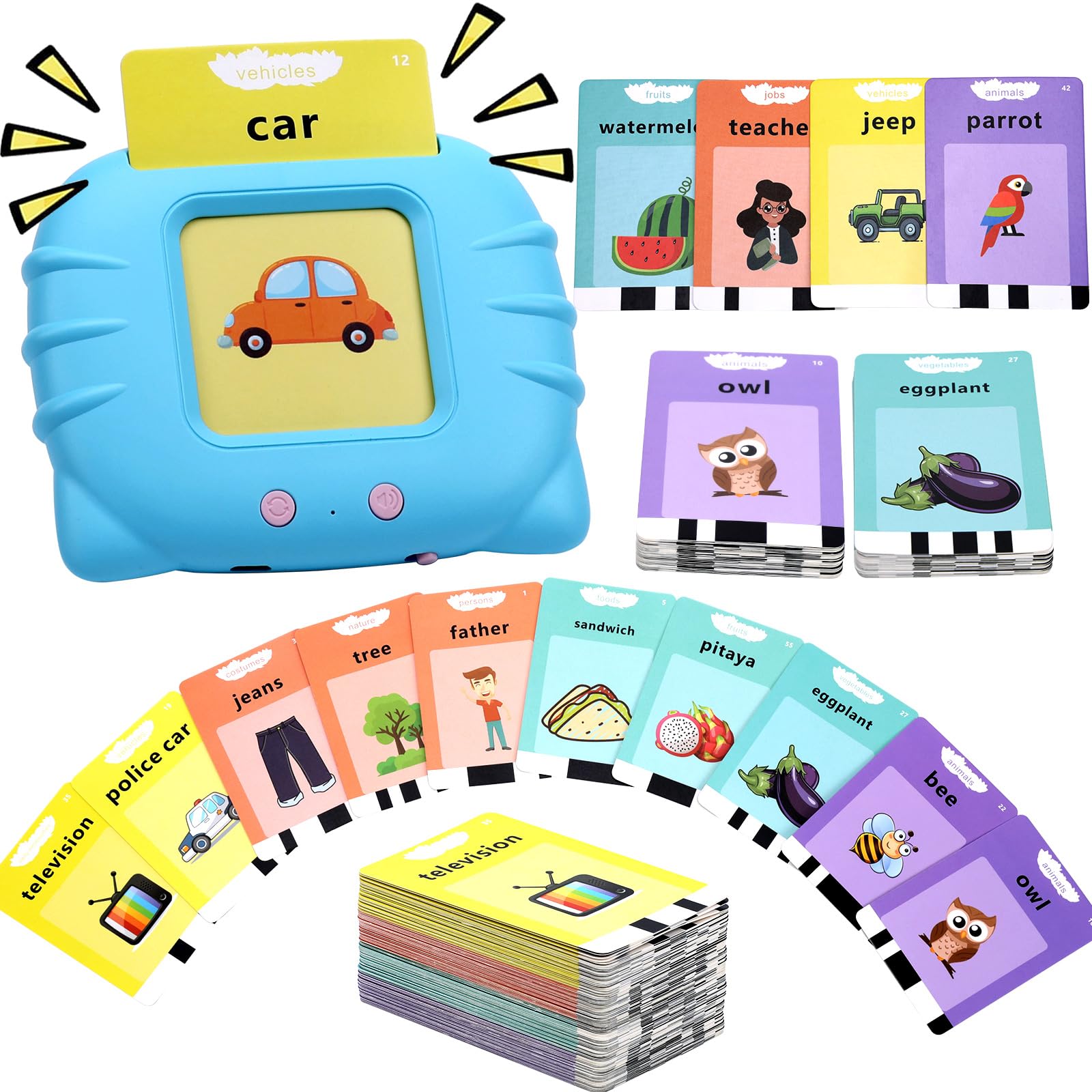 Montessori Learning Talking Flash Cards for Toddlers 1-4 Years | 224 Sight Words Speech Therapy Toys | Autism Sensory & Educational Gift for Boys & Girls | Perfect for Early Childhood Development, Classroom & Home Learning Activities