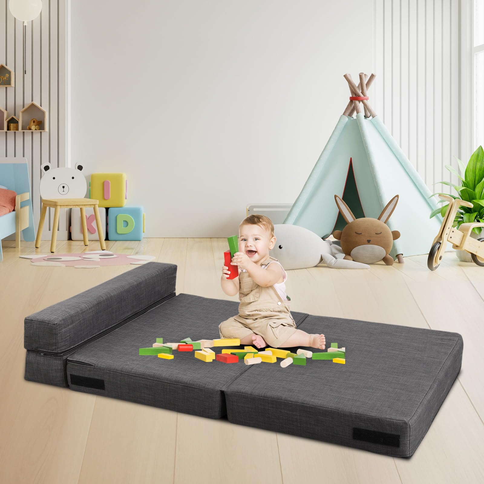 ANONER Foldable Sofa Bed with Memory Foam - Twin Size Sleeper Couch for Guest Room, Living Room & Small Spaces - Includes Washable Dark Gray Cover & Pillow - Convertible Futon Chair for Lounge & Overnight Guests