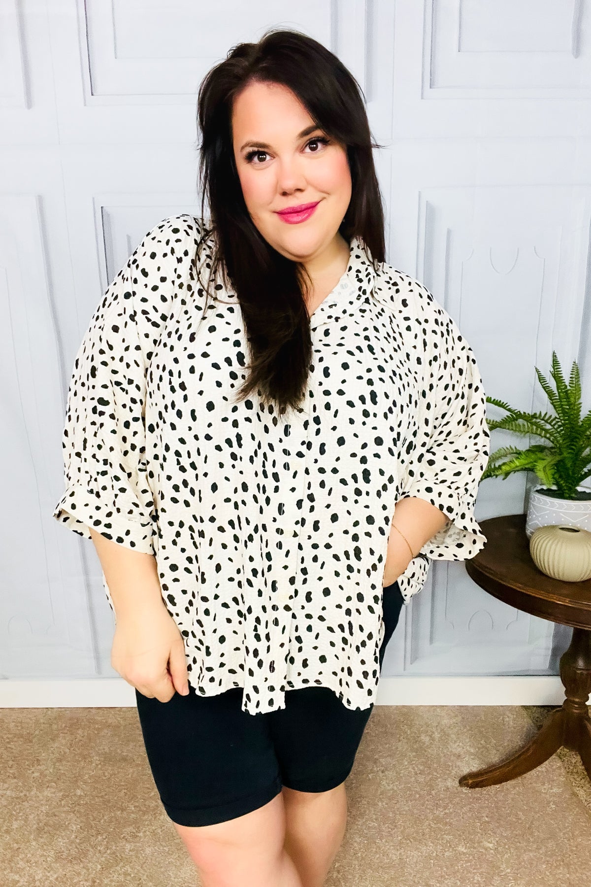 Stylish Ivory Leopard Print Button Down Oversized Blouse for Women | Trendy Casual Shirt for Everyday Wear, Office, and Night Out