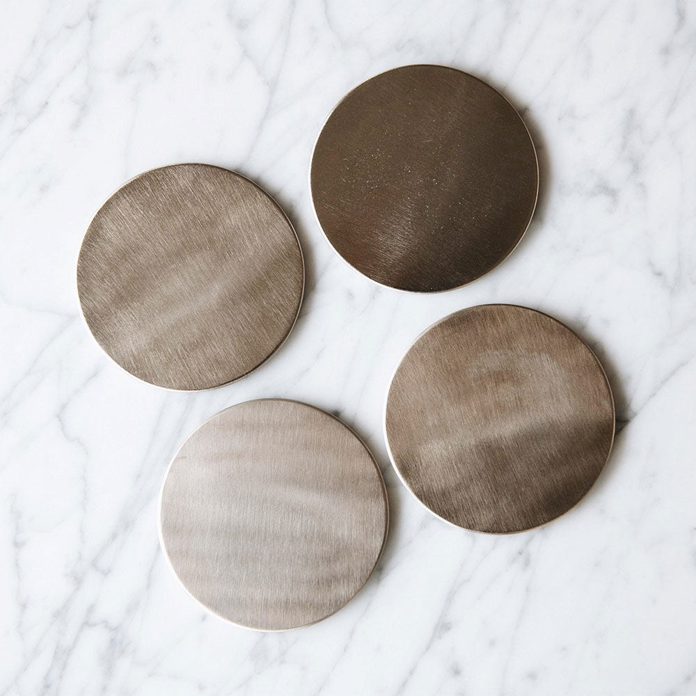 Premium Nickel Plated Coaster Set of 6 - Rustproof Drink Coasters for Coffee, Wine & Beer - Elegant Home Bar & Dining Table Accessories