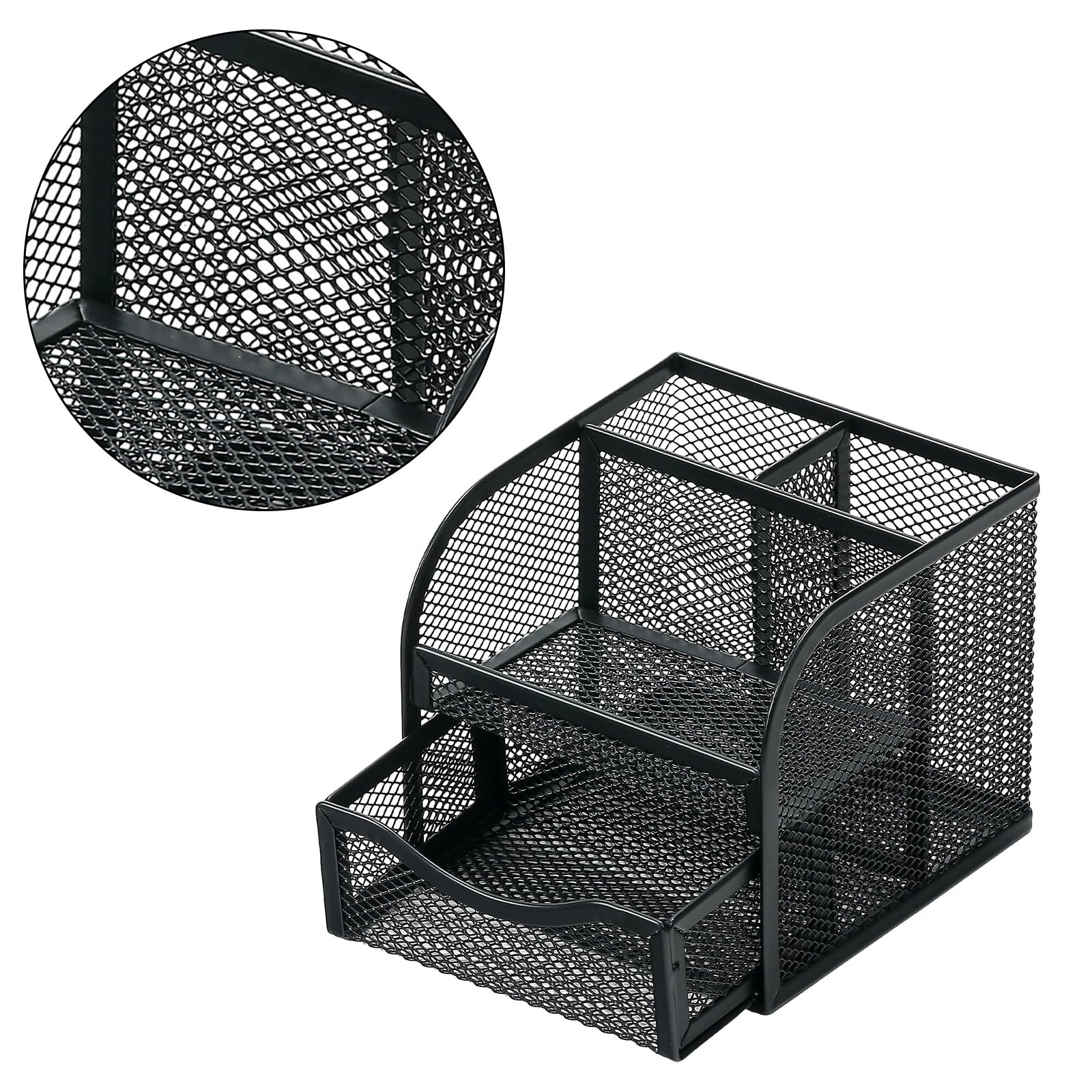 BAIMOQI Metal Pen Holder with Sliding Drawer - Space Saving Desk Organizer for Office & Home Use