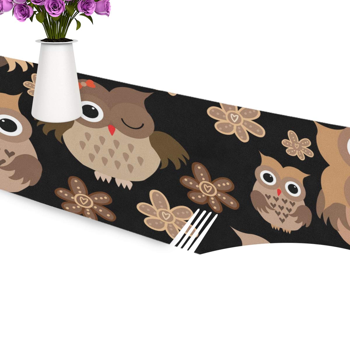 MOYYO Cute Cartoon Owl Table Runner - 13x90 Inch Polyester Tablecloth for Coffee & Dining Tables - Perfect for Weddings, Birthdays, Engagement Parties & Home Decor (Living Room, Banquet, Dinner Decorations)