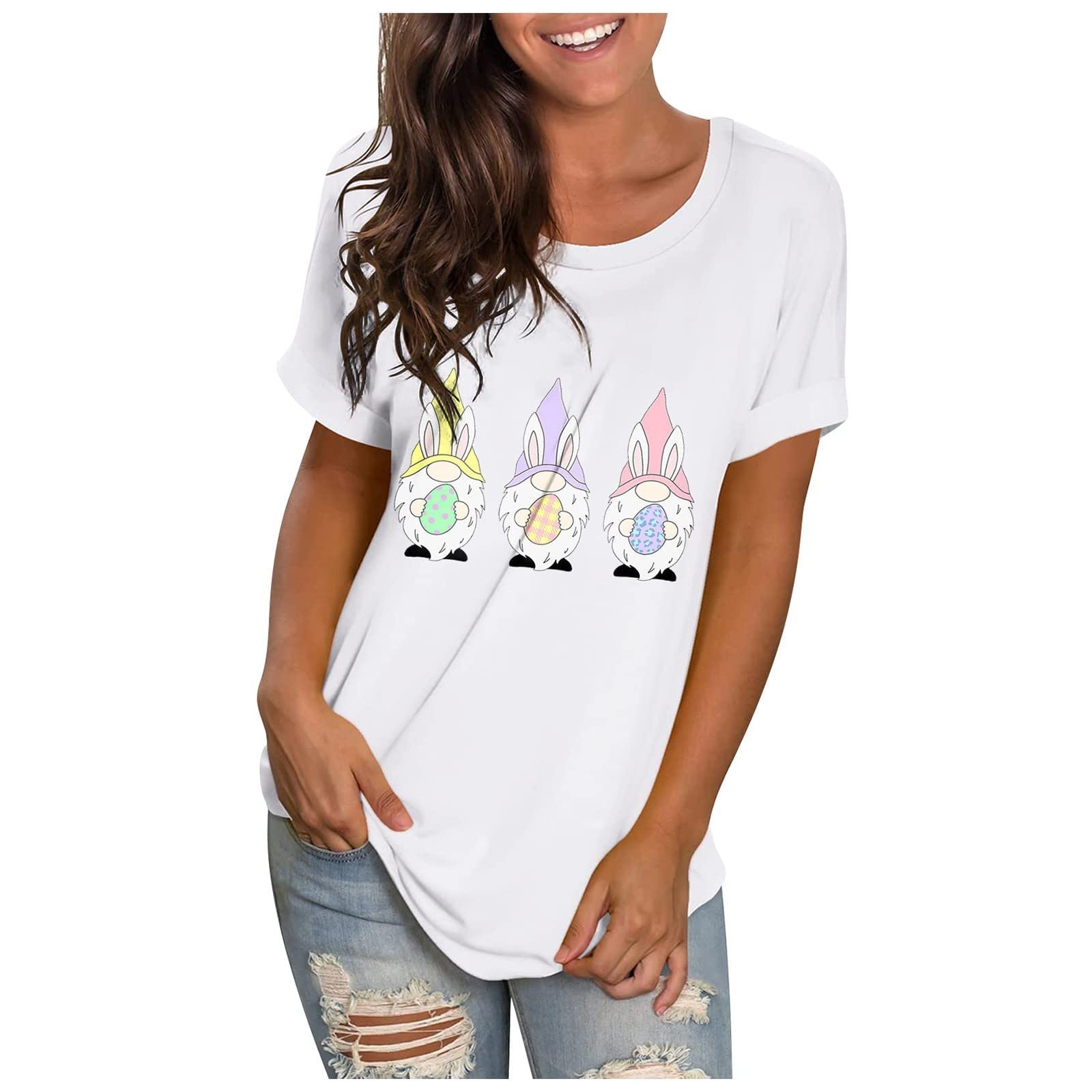 Women's Summer Graphic T-Shirts - Casual Round Neck Short Sleeve Loose Fit Comfortable Blouse & Tunic Tops for Beach, Vacation & Everyday Wear