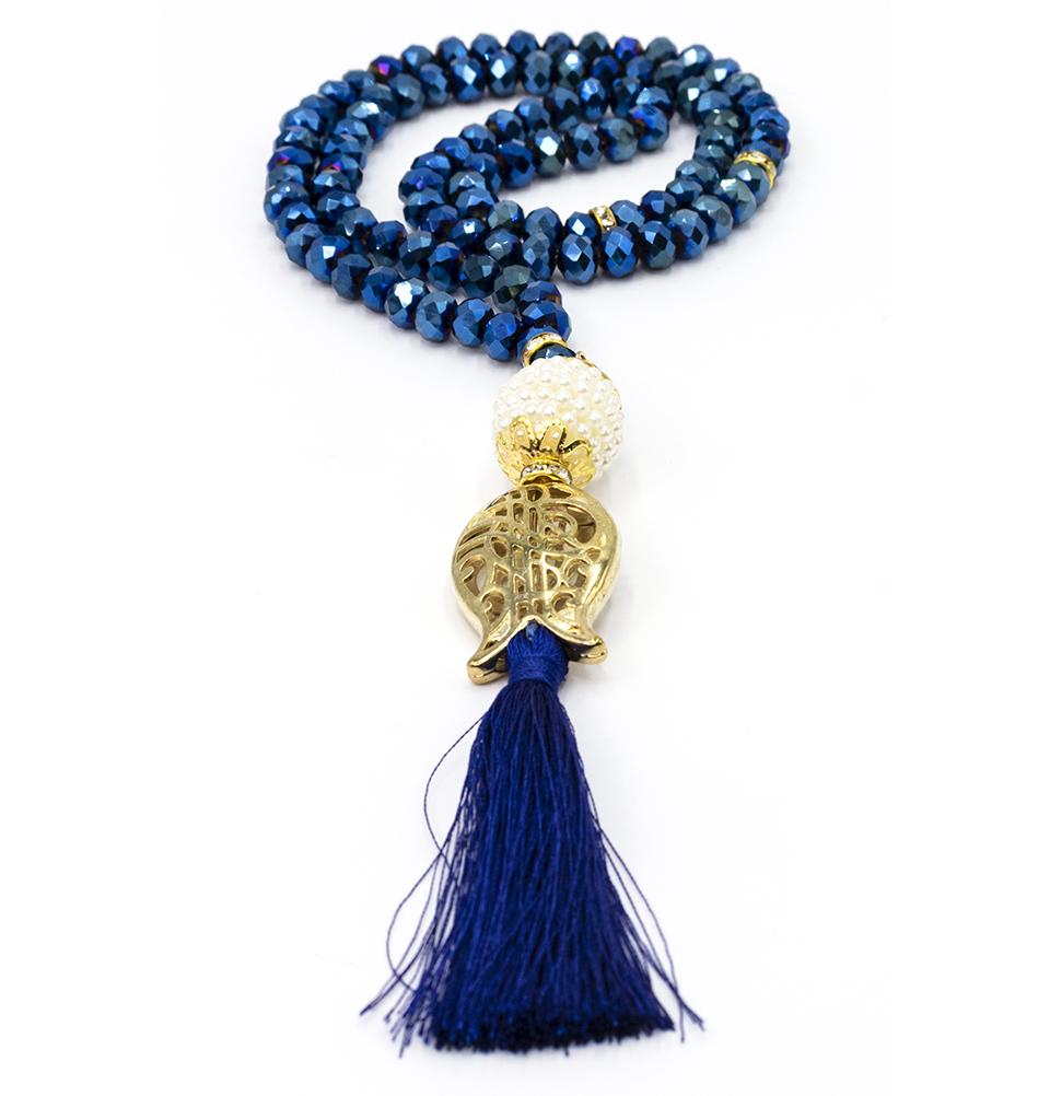 99-Piece Blue Acrylic Crystal Cut Islamic Prayer Beads with Tulip Tassel - Perfect for Daily Dhikr, Meditation & Spiritual Gifts