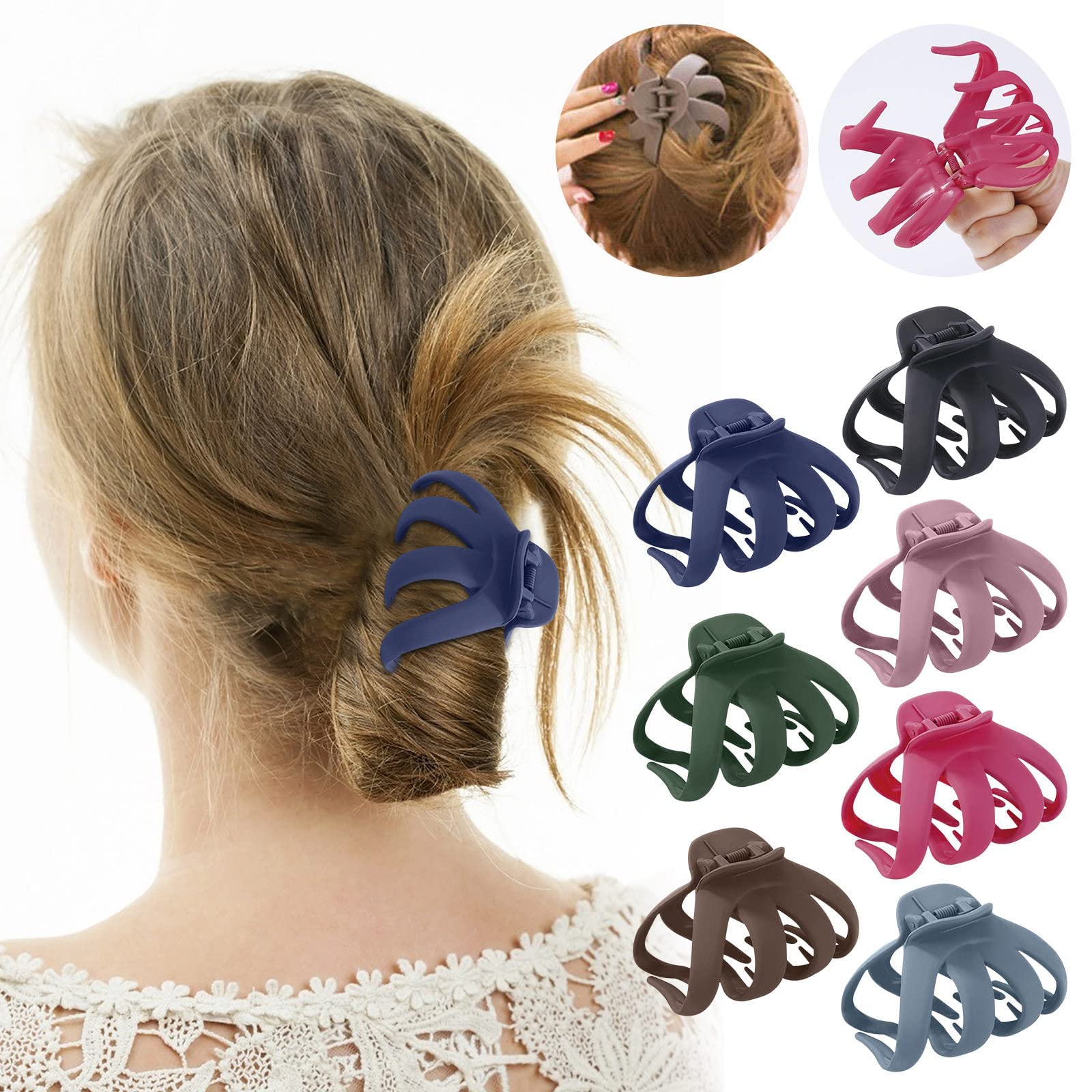 Strong Grip Matte Claw Clips for Women - Anti-Slip Hair Accessories for Thick/Medium Hair - Perfect for Work & Travel