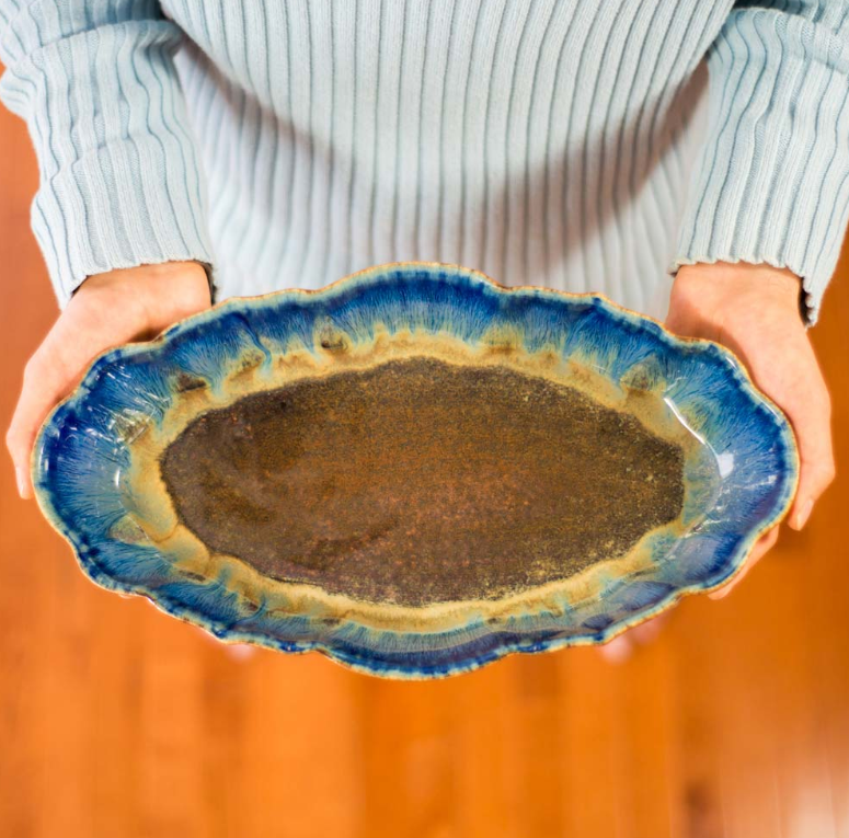 Blanket Creek Pottery Scalloped Platter - Amber Blue Ceramic Serving Dish for Entertaining, Dinner Parties & Home Decor | Elegant Appetizer Platter for Cheese, Fruits & Charcuterie