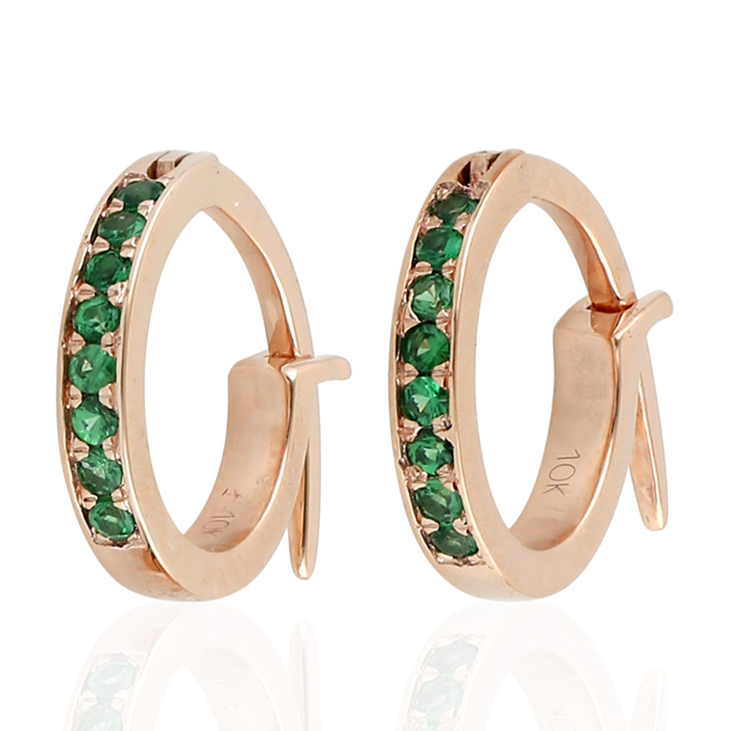 10K Rose Gold Pave Tsavorite Gemstone Huggie Hoop Earrings for Women - Perfect for Weddings, Date Nights & Special Occasions