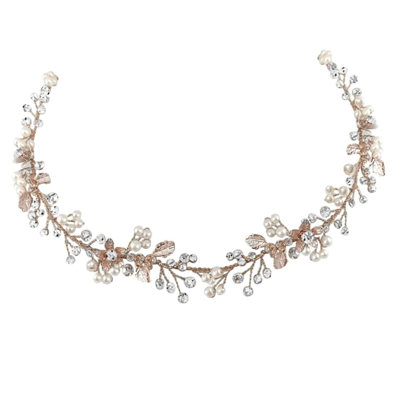 Elegant Rose Gold Bridal Hair Vine with Swarovski Crystals & Pearls - Perfect for Weddings, Prom, and Formal Events | A7317