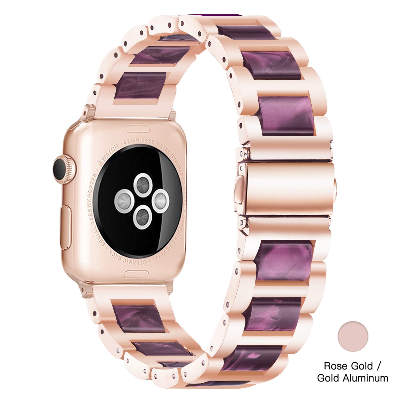 Luxury Light Purple Rose Resin Apple Watch Band with Stainless Steel - Comfortable Strap for Women, Compatible with Apple Watch Series 9/8/7/SE/6/5/4/3/2/1 (38mm/40mm/41mm) - Perfect for Workouts, Office & Everyday Fashion
