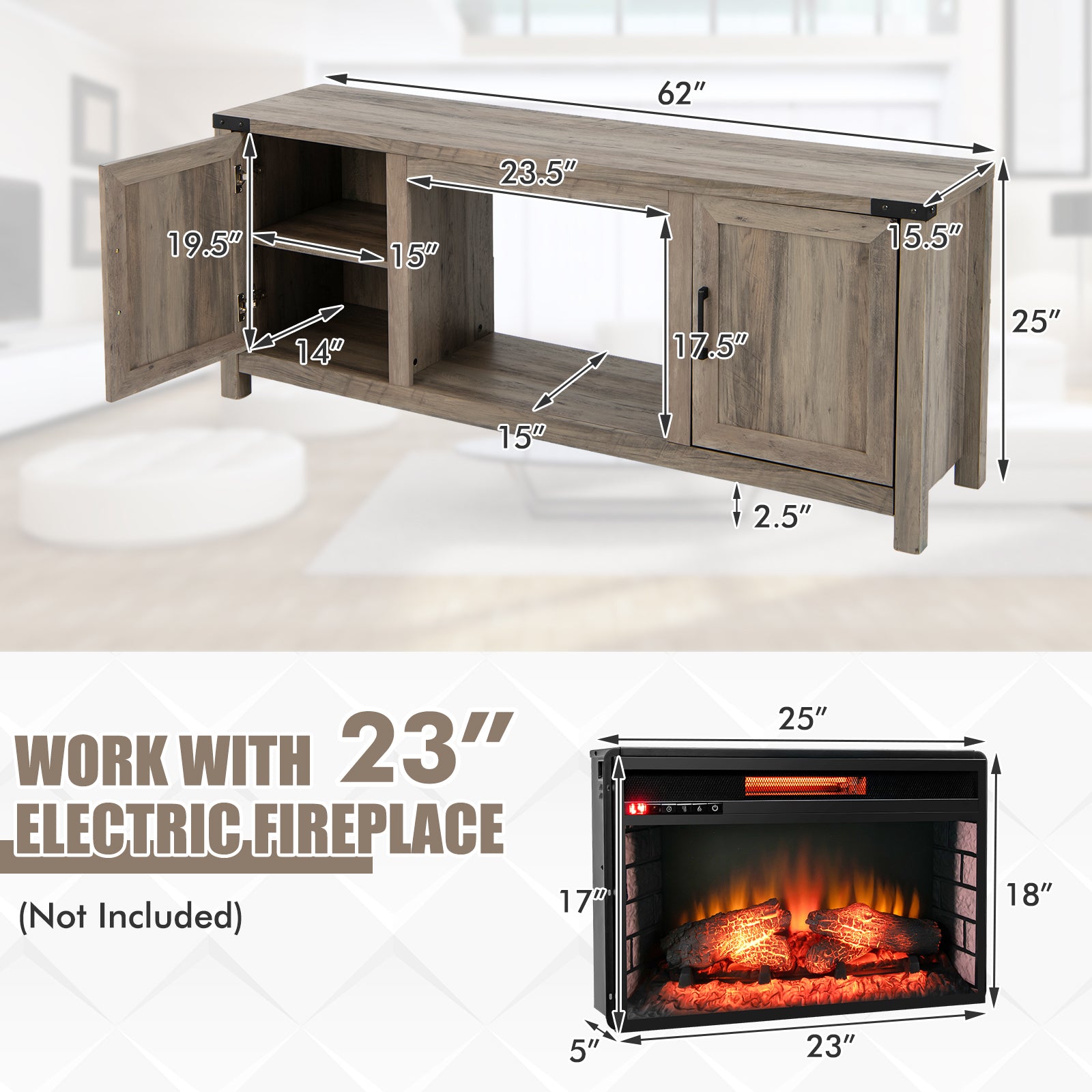 Costway TV Stand with Storage Cabinets for Flat Screen TVs up to 70