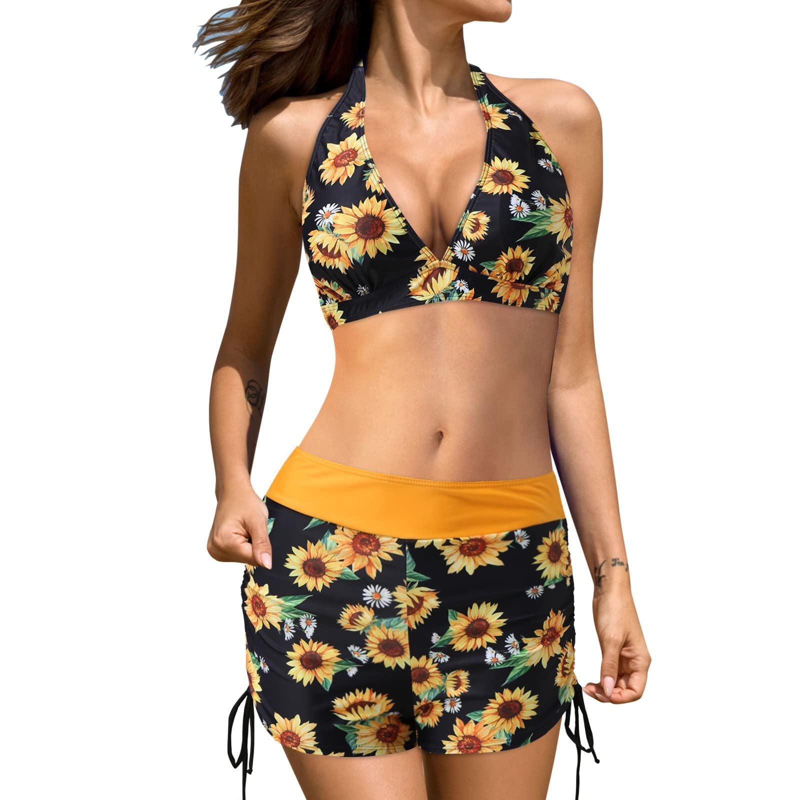 Women's High Waisted Bikini Set - Sporty Color Block Swimsuit for Beach & Pool
