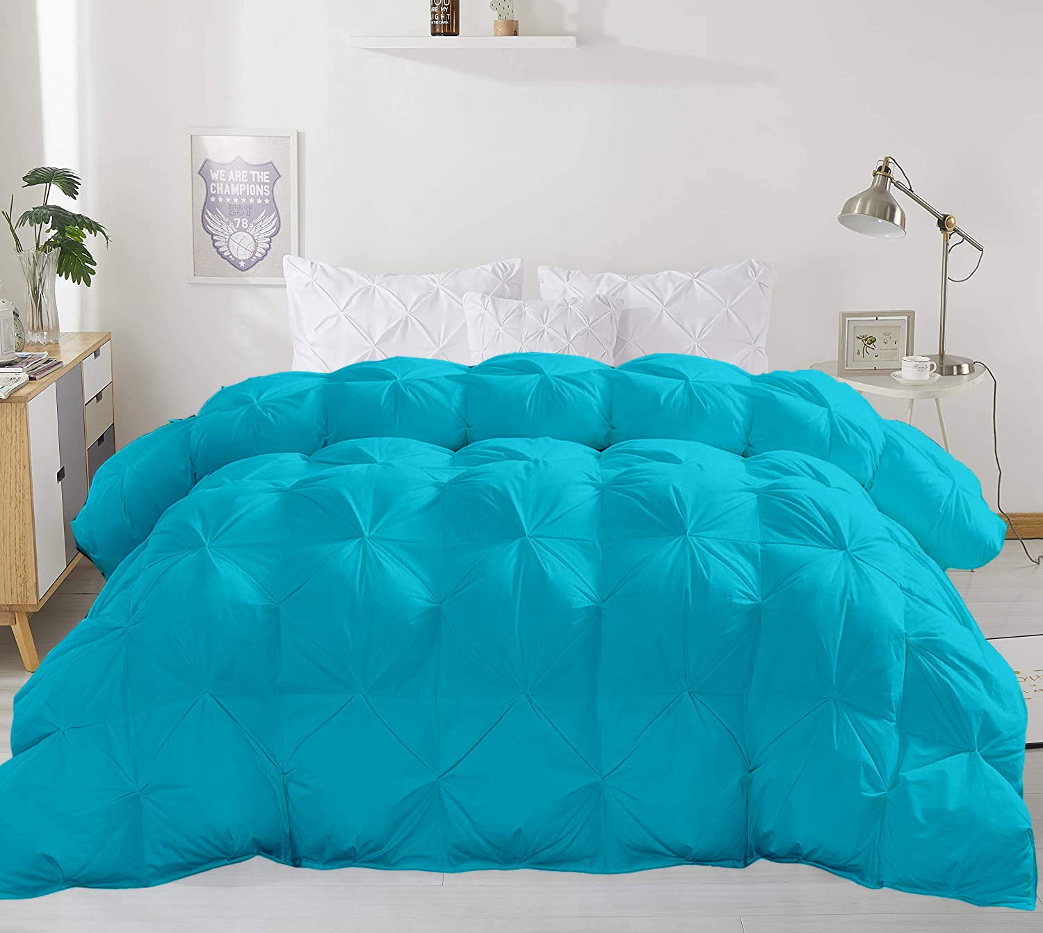 Khyati Bedding RV Camper Comforter - Twin/Twin XL Size 68x90 Inches - 1000 Thread Count Cotton Quilted Pinch Pleated Comforter - Turquoise Blue Solid (Comforter Cover Not Included) - Perfect for Travel Trailers, Motorhomes & Camping Adventures