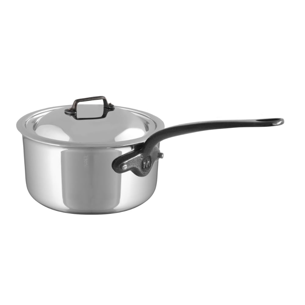 Mauviel M'Cook 5-Ply Stainless Steel Sauce Pan with Lid - 2.6 Qt French-Made Cookware with Cast Iron Handles for Professional Cooking & Home Kitchens | Perfect for Sauces, Stews & Simmering