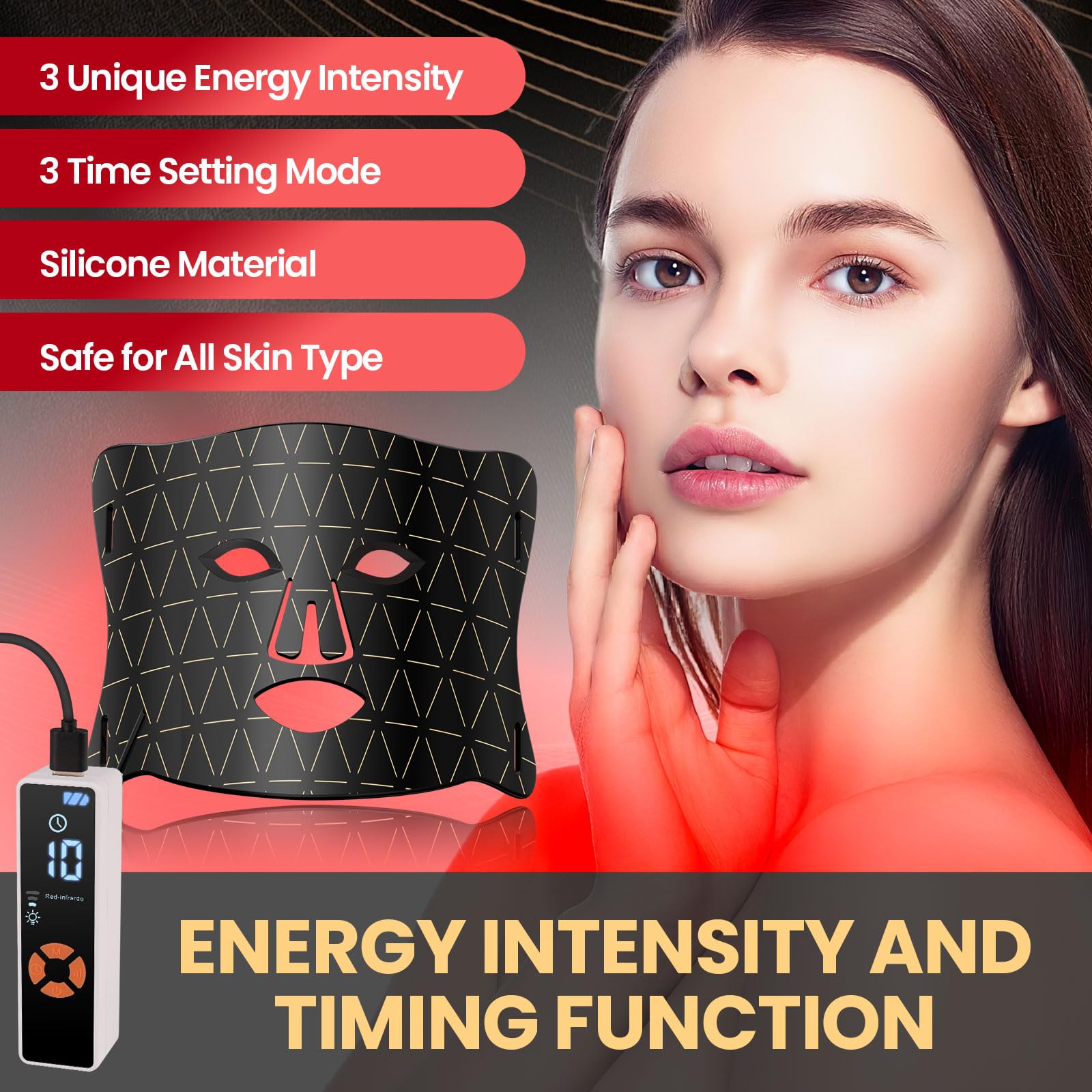Red Light Therapy Mask for Face - LED Light Therapy Device for Acne, Wrinkles & Skin Rejuvenation with 3 Light Modes, Timer & Eye Protection | Portable At-Home Skincare Treatment for Anti-Aging & Glowing Skin | Perfect for Daily Facial Care & Spa Relaxation
