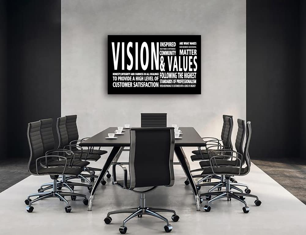 Vision & Values Motivational Office Wall Art - Inspirational Business Quotes Canvas Decor for Entrepreneurs - Modern Large Framed Paintings Easy to Hang - Perfect for Home Office, Conference Rooms & Workspace Decor