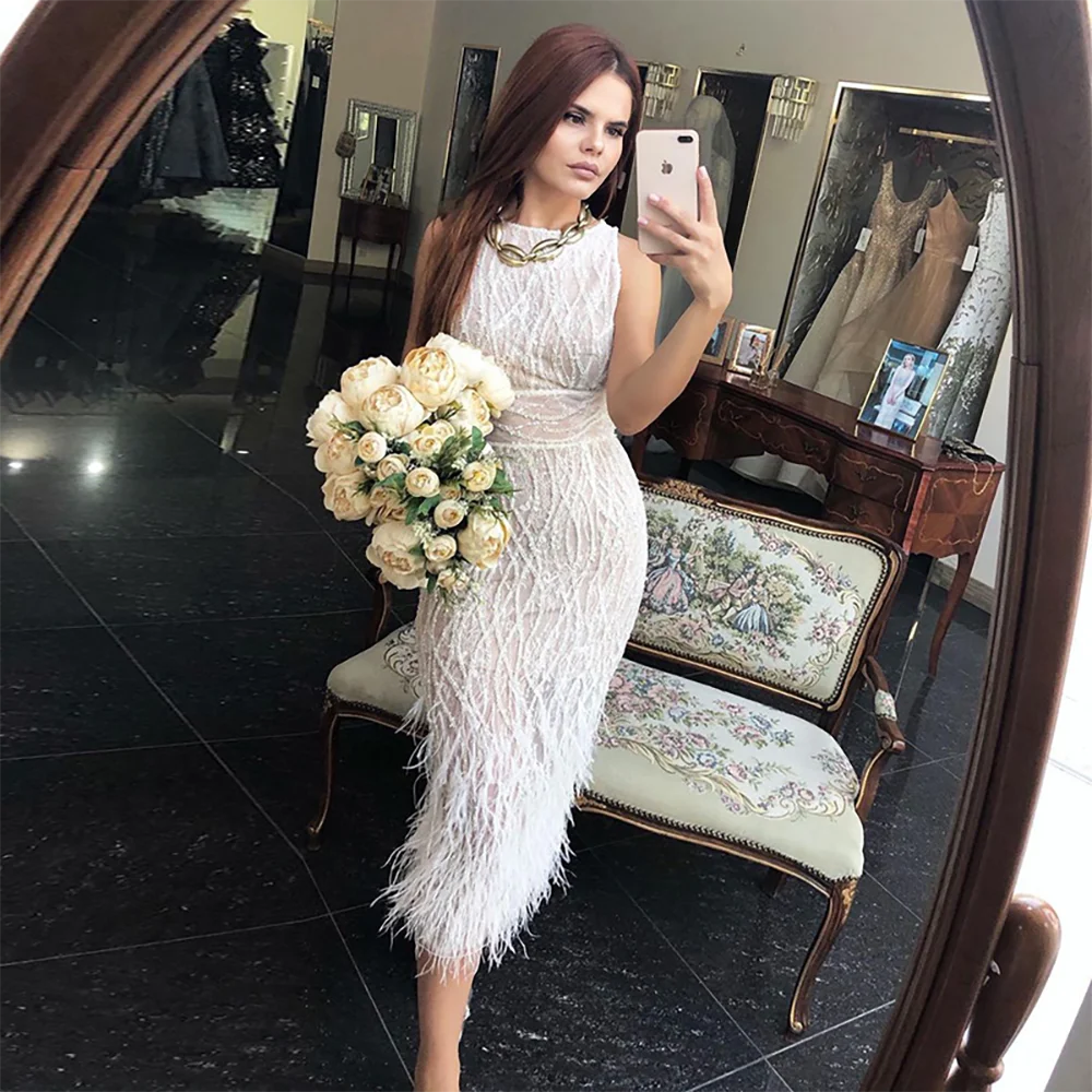 Elegant Black & White Feather Midi Evening Dress LA72076 - Perfect for Prom, Cocktail Party & Formal Events