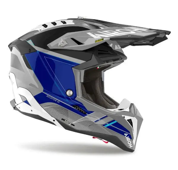 Airoh Aviator 3 Saber Gloss Blue Motorcycle Helmet - DOT & ECE Certified for Street & Racing - Lightweight & Ventilated for Comfort - Perfect for Urban Commuting & Track Days