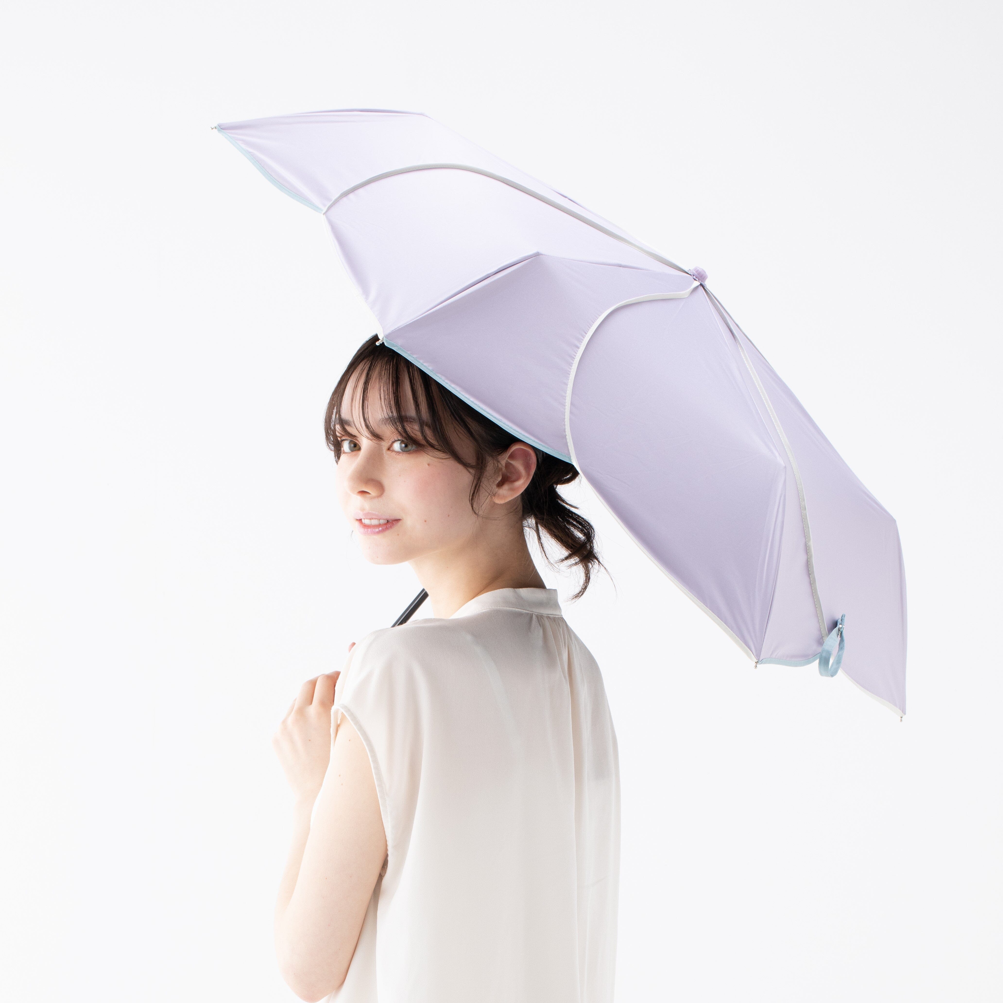 Bicolor Piping Compact Parasol Umbrella 47cm Purple - Stylish Sun Protection for Outdoor Events, Beach, and Garden Use