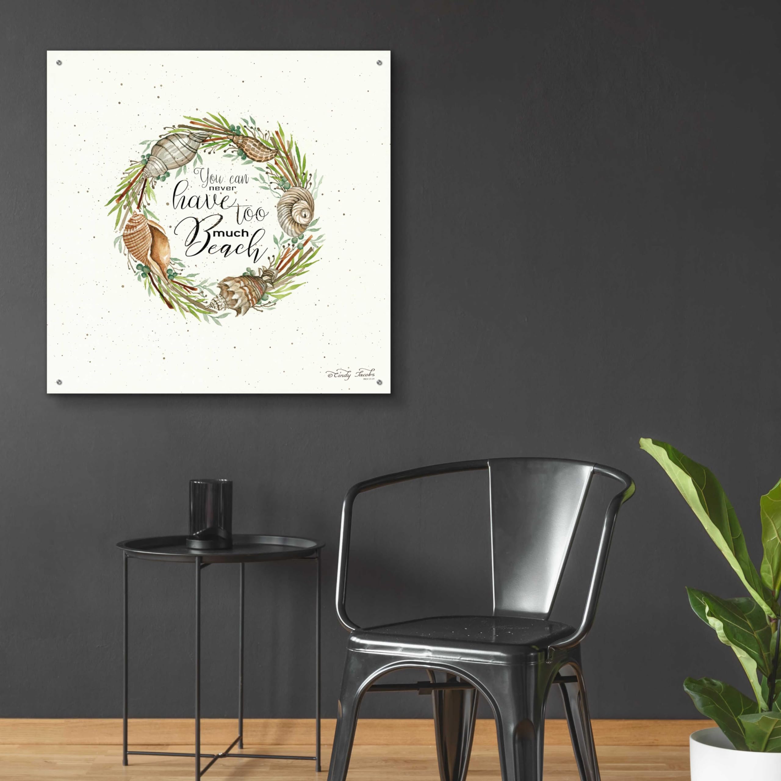Epic Art 'Never Too Much Beach Shell Wreath' by Cindy Jacobs - 36x36 Inch Acrylic Glass Wall Decor - Coastal Home Decor for Living Room, Bedroom & Beach House