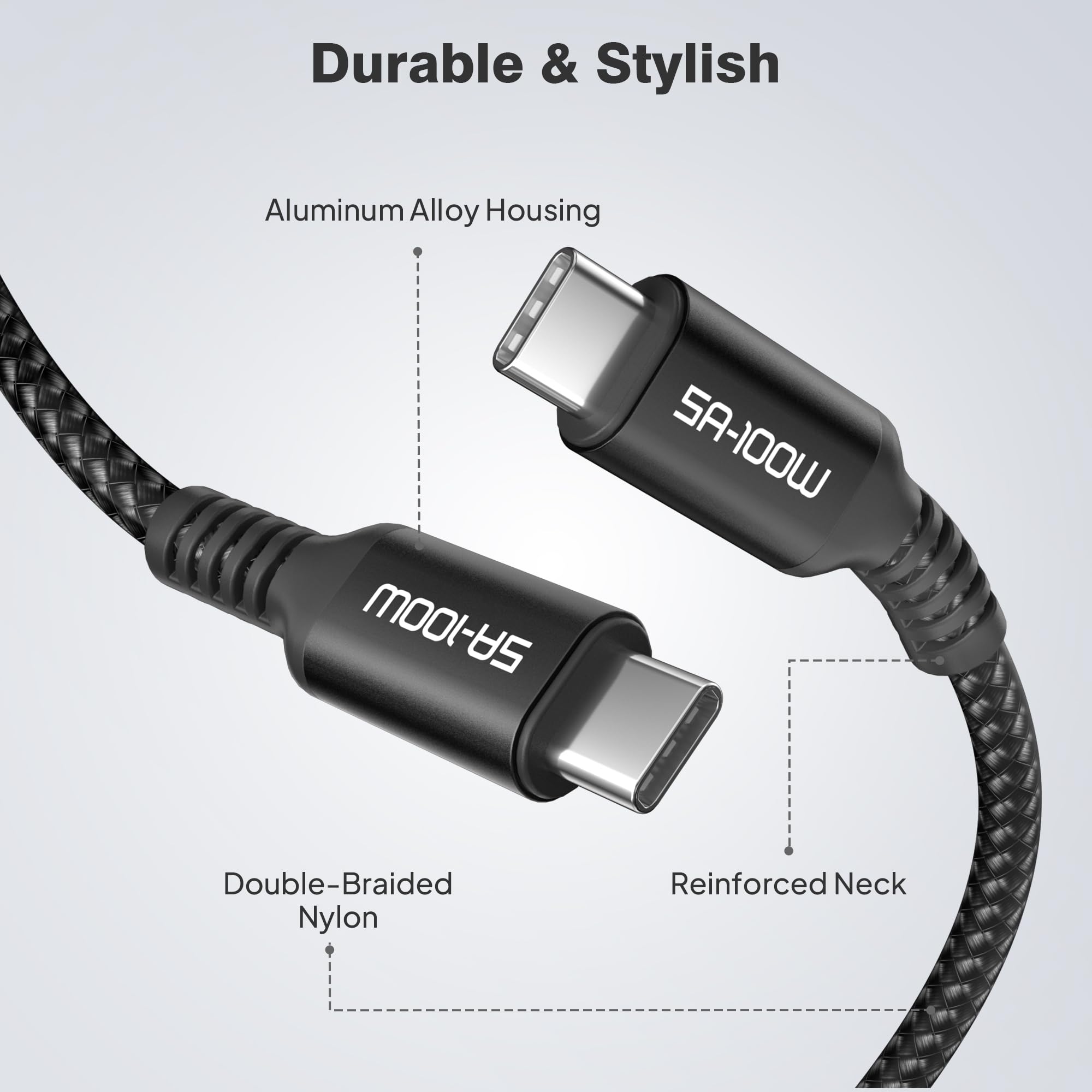Elebase 100W USB C to USB C Fast Charging Cable 3-Pack (3.3/6.6/10ft) - PD Compatible for iPhone 15/16 Pro Max, MacBook, iPad Pro/Air/Mini, Samsung Galaxy Z Flip/Fold, Google Pixel - Perfect for Home, Office & Travel Charging