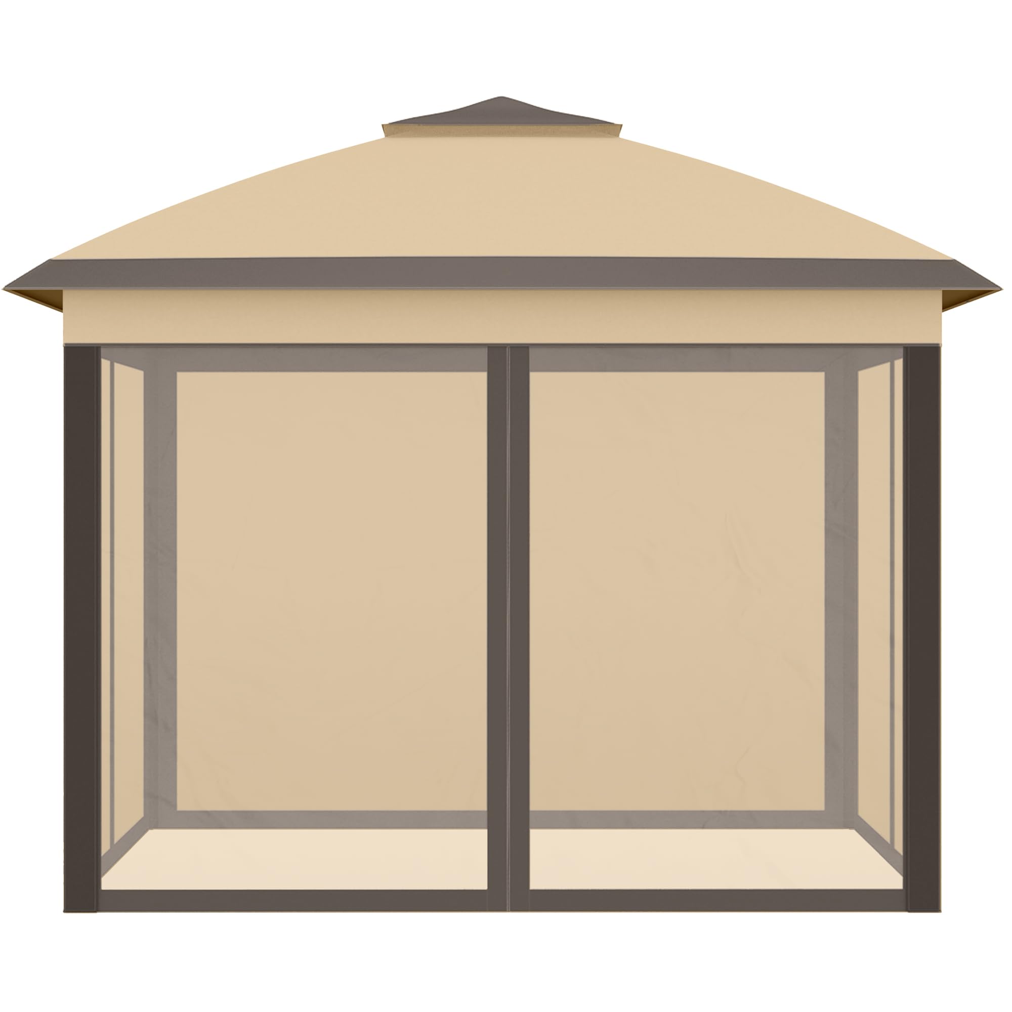 Outsunny 11' x 11' Pop Up Canopy Tent with Netting & Carry Bag - Instant Gazebo Sun Shelter for Outdoor Parties, Camping, Beach, Backyard - 121 Sq Ft Shade, Beige
