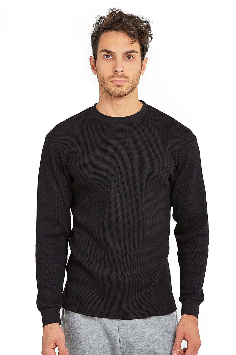 Men's Classic Crewneck Waffle Knit Thermal Top - 3XL Black | Warm Long Sleeve Shirt for Winter, Layering & Outdoor Activities