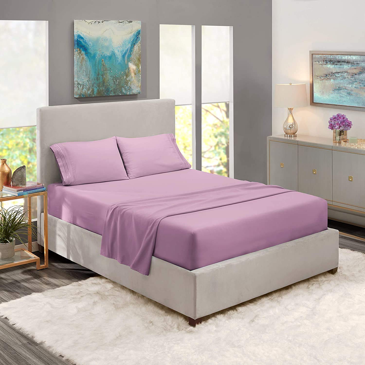4Pcs 800 Thread Count 100% Soft Cotton Bed Sheet Set - Deep Pocket Fits Mattress Up to 16