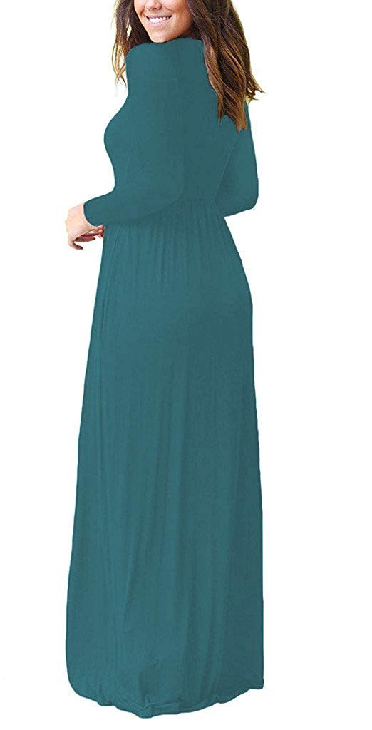LILBETTER Women's Long Sleeve Loose Plain Maxi Dress with Pockets - Casual Elegant Flowy Midi Dress for Everyday Wear, Date Night & Vacation Outfits
