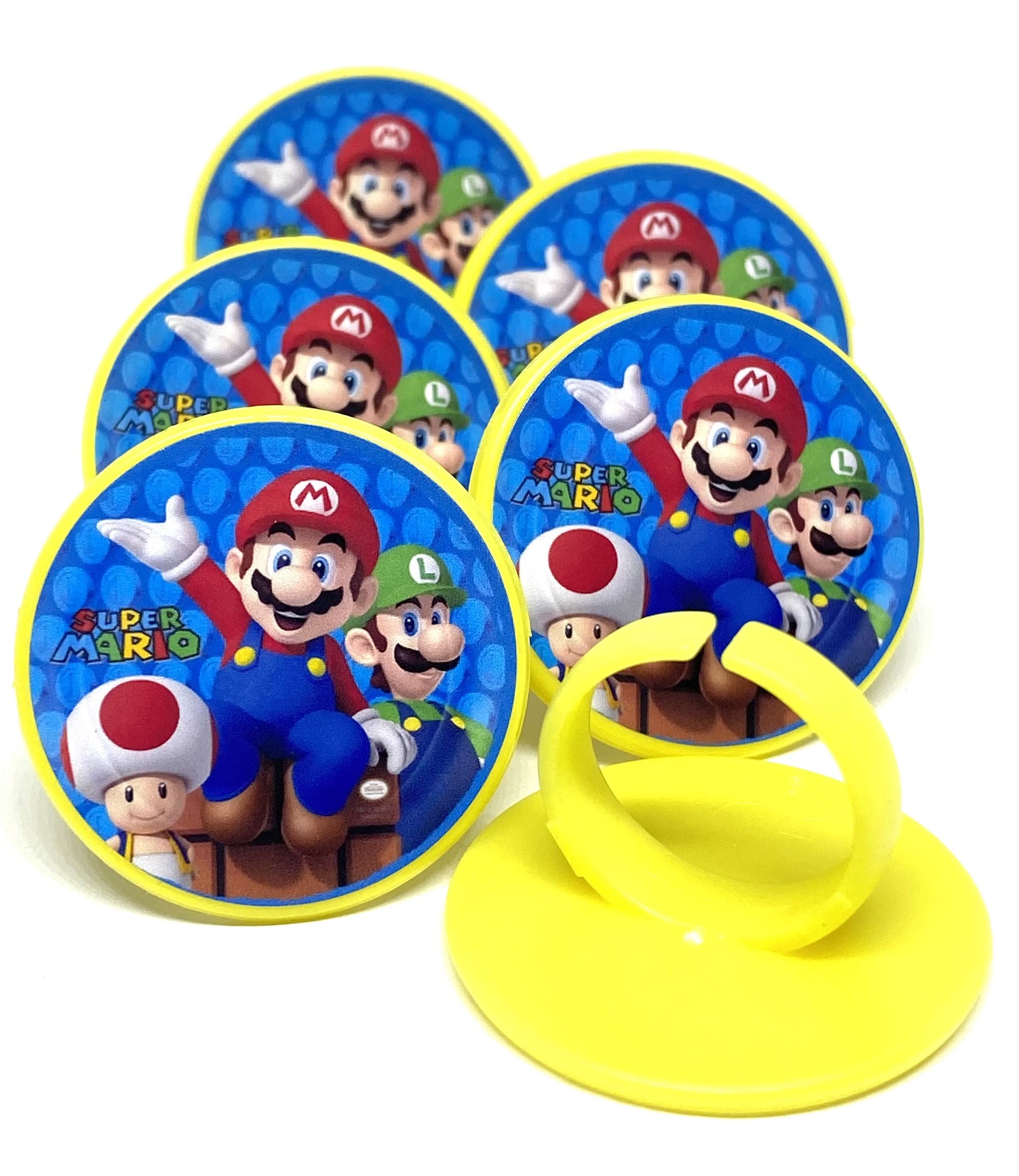 Super Mario Cupcake Toppers Rings - Set of 20 Fun Party Decorations for Birthday Cakes, Baby Showers & Themed Celebrations