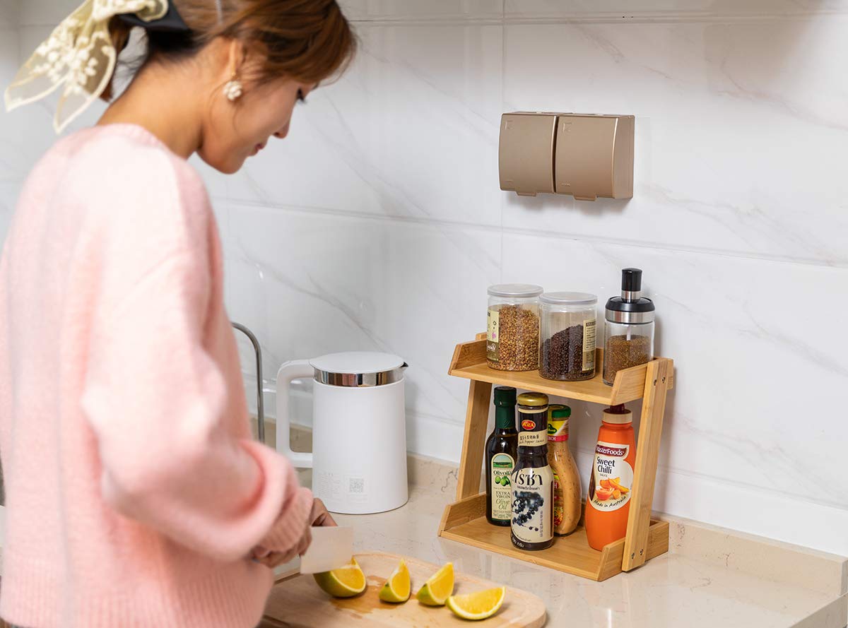 GOBAM 2-Tier Bamboo Cabinet Shelf Organizer - Kitchen Countertop & Cupboard Storage Spice Rack | Perfect for Pantry, Bathroom, and Office Organization