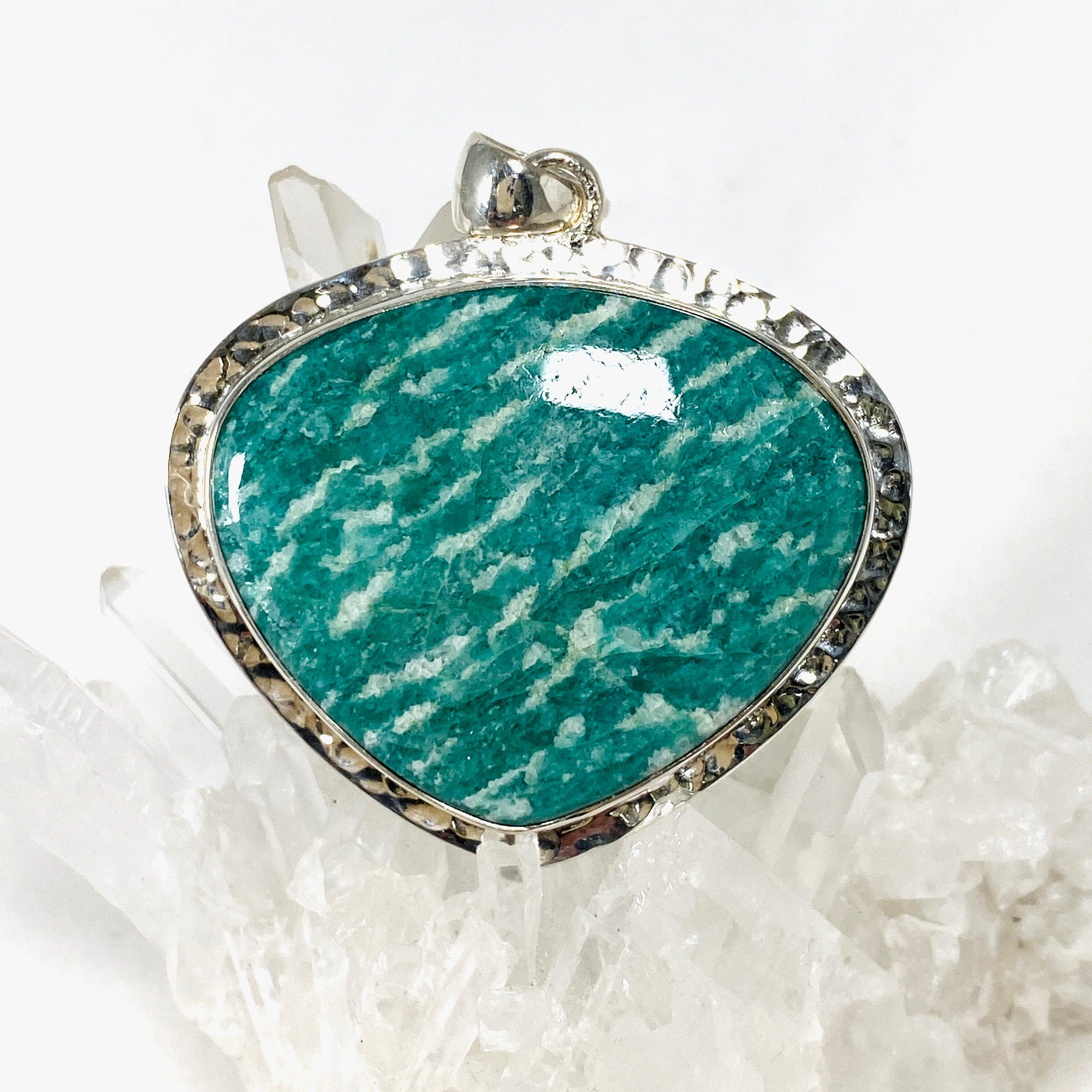 Amazonite Teardrop Pendant with Hammered Setting - KPGJ3753 | Elegant Handmade Jewelry for Women, Perfect for Weddings, Parties & Everyday Wear