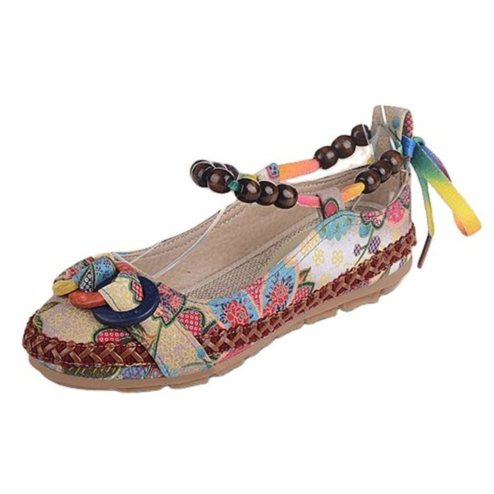 BININBOX Women's Floral Embroidered Ballet Flats - Round Toe Lace-Up Casual Shoes for Women | Comfortable Colorful Flats for Work, Dating & Everyday Wear