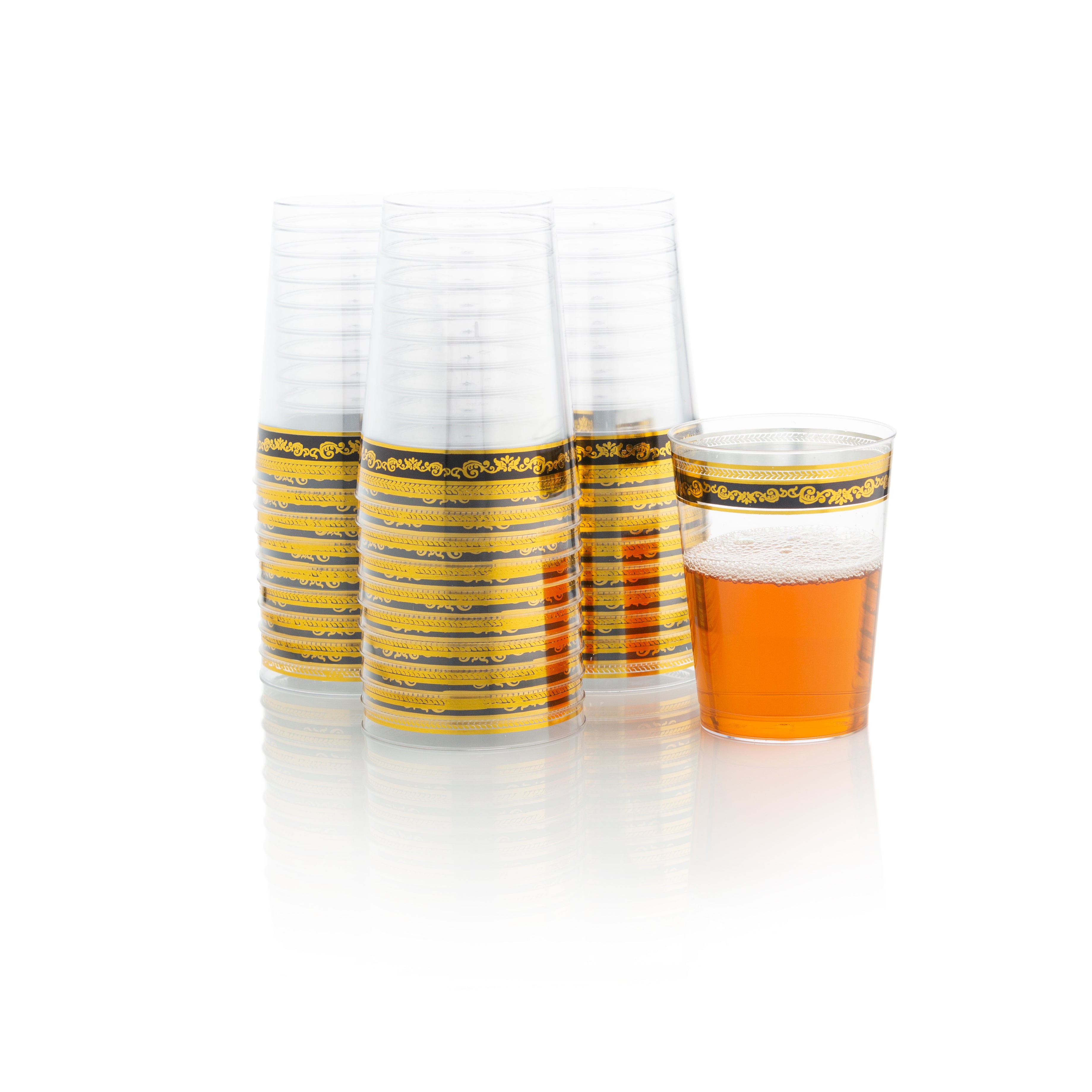 20 Pack 10 oz Clear Plastic Cups with Black Gold Rim - Disposable Party Cups for Cocktails, Beer, Soda - Perfect for Weddings, BBQs, and Events