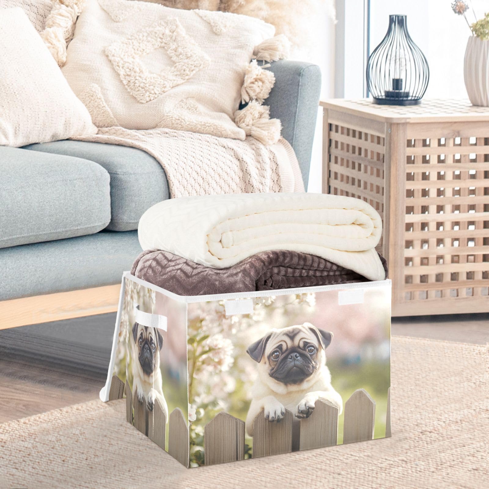 Collapsible Fabric Storage Bins with Lids & Handles - 16.5×12.6×11.8 Inch Foldable Storage Cubes for Dog Supplies, Flowers, Toys & Home Organization - Perfect for Bedroom, Closet & Office Storage Solutions