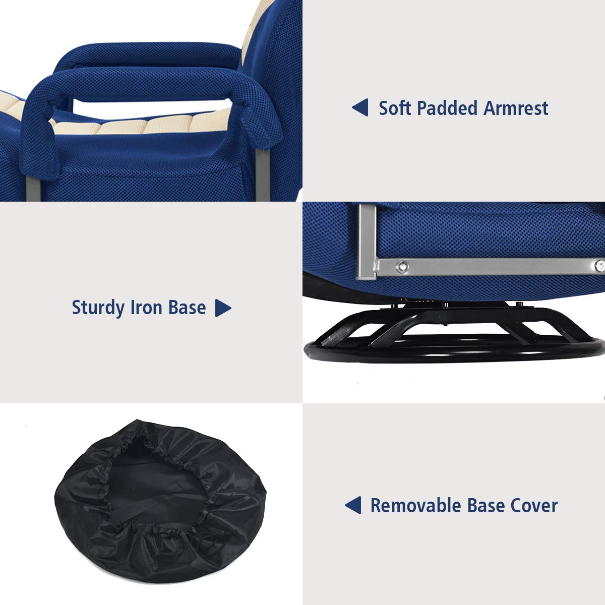 GOFLAME 360 Degree Swivel Gaming Floor Chair - Adjustable 6-Position Backrest & Armrest - Foldable Lazy Sofa Lounger for Adults - Perfect for TV Watching, Reading, Video Games & Home Office (Blue/Beige)