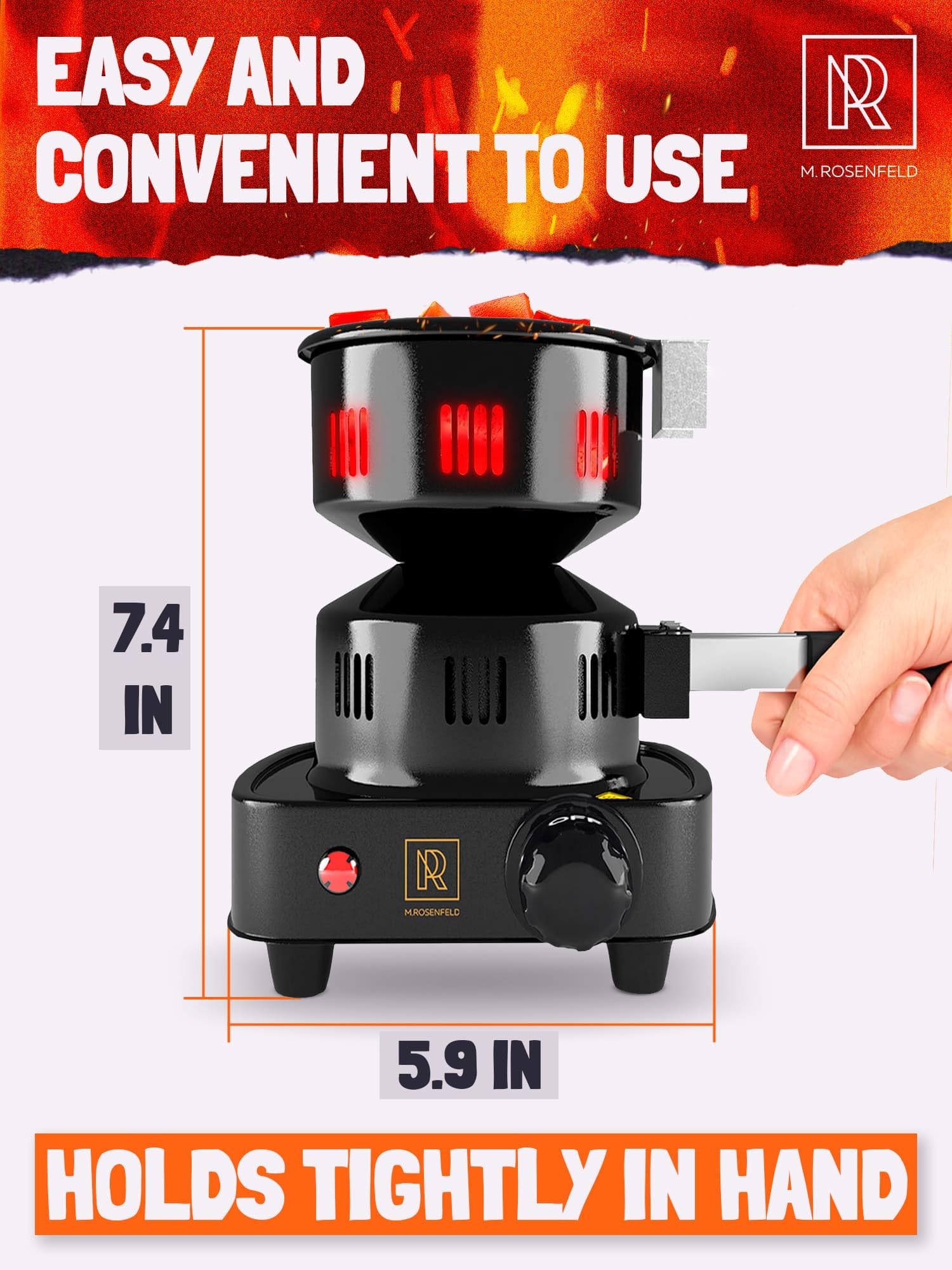 450W Electric Charcoal Starter - Fast & Safe Coconut Coal Lighter with Stainless Steel Tongs - Approved for Electric Stoves & Indoor/Outdoor BBQ, Camping, Smoking, Grilling