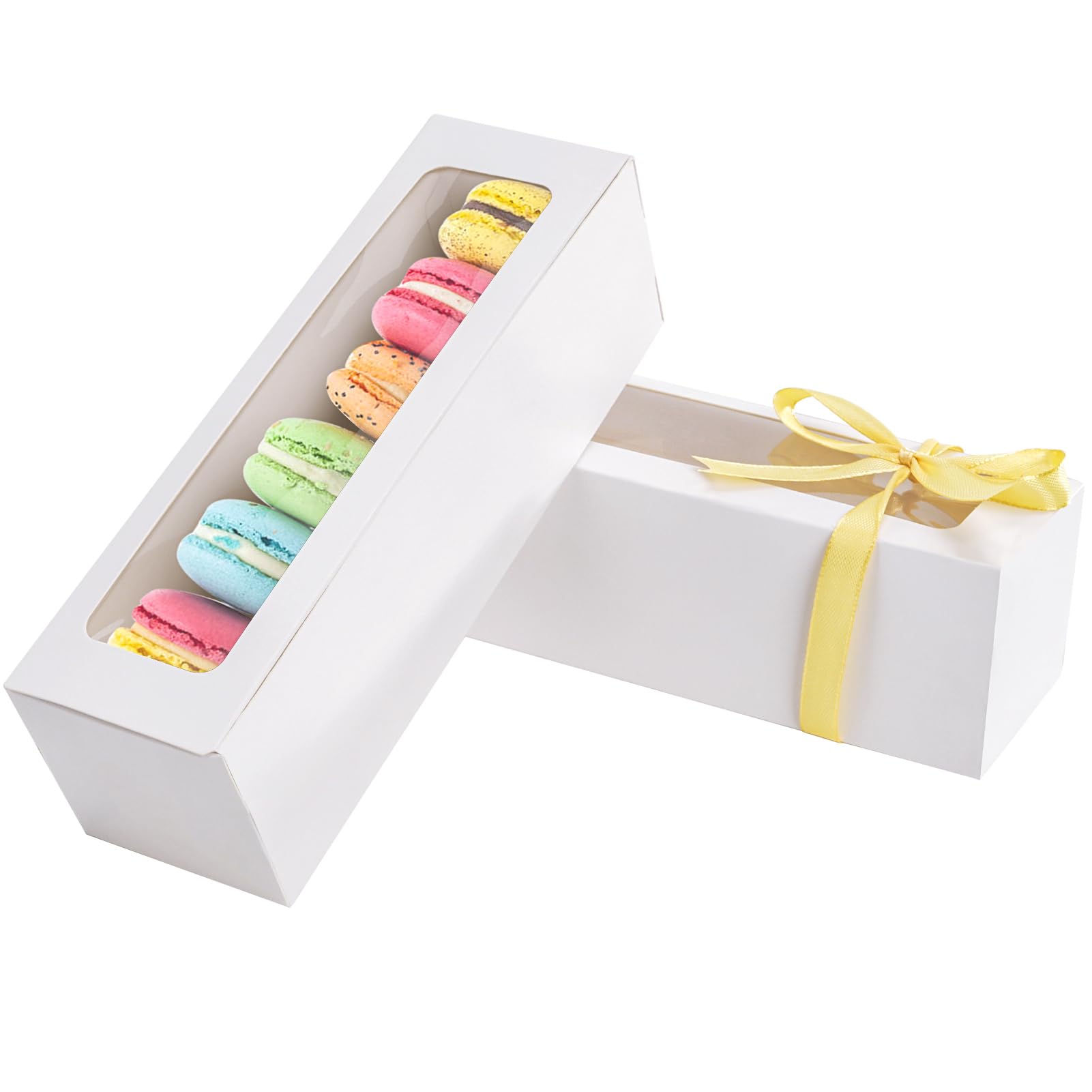 25 Pack White Macaron Gift Boxes for 5-7 Cookies - Premium Bakery Packaging with Ribbon for French Macarons, Candies, Strawberries | Perfect for Wedding Favors, Birthday Gifts & Dessert Presentation