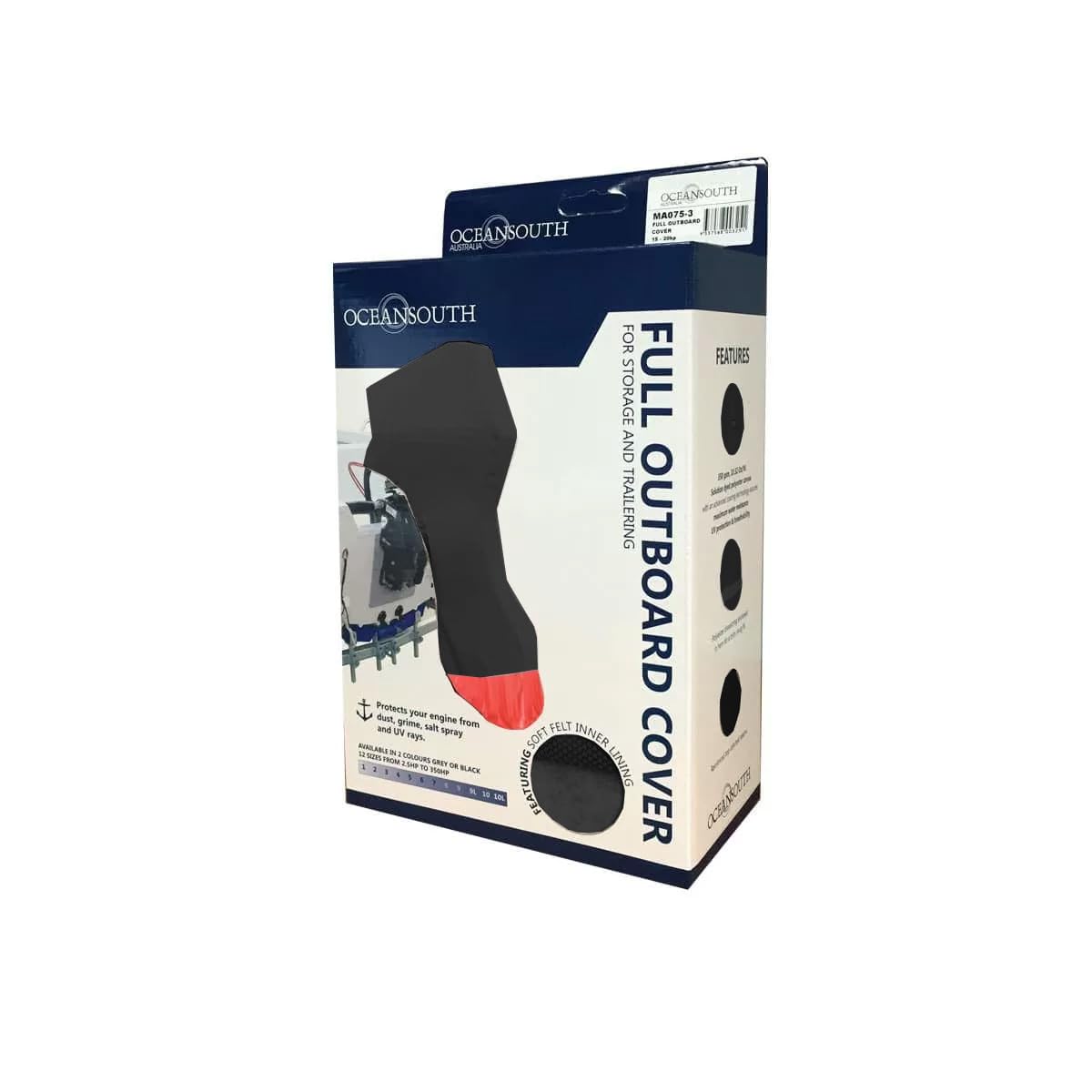 Oceansouth Full Outboard Motor Engine Cover - Waterproof & UV Resistant (Black, Fits 200hp to 300hp Long Leg Outboards) - Perfect for Boat Storage & Marine Protection