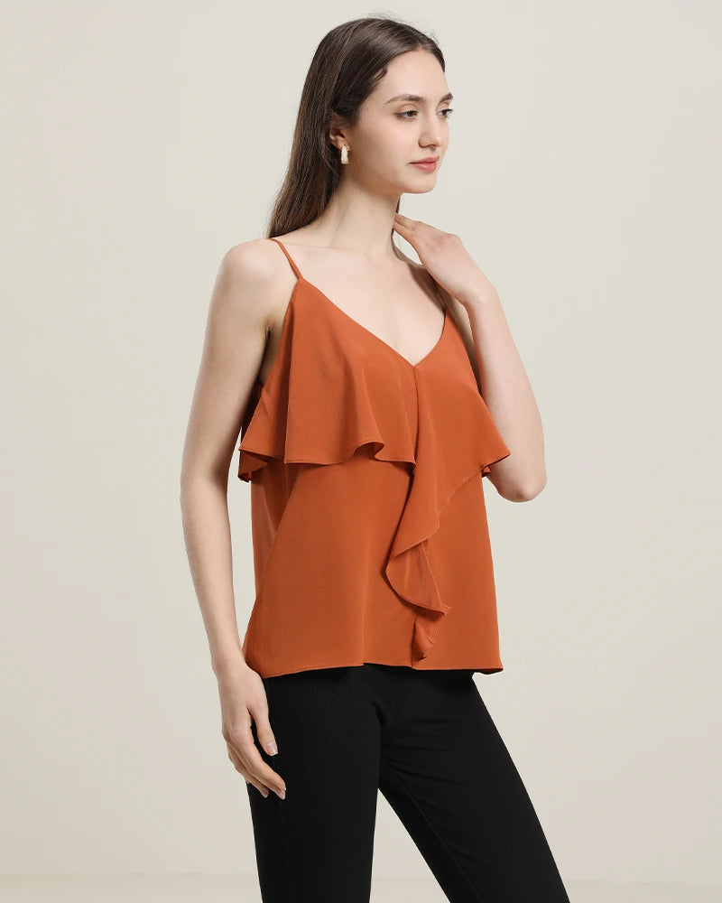 Elegant Silk Blouse with Ruffles - Women's Fashion Top for Work, Party & Special Occasions