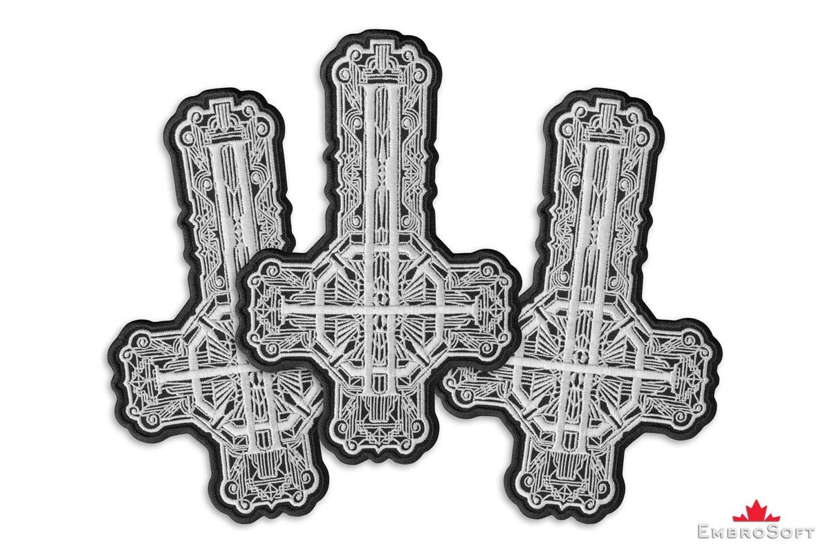 Ghost Band Grucifix Cross Patch Black and White - Papa Emeritus Embroidered Iron-on Patches for Jackets & Vests - Heavy Metal Embroidery Emblem – Iron On and Sew On Applique Patch for Bikers & Rock Fans - 10 x 15.2 inches - Perfect for Denim, Leather & Backpacks