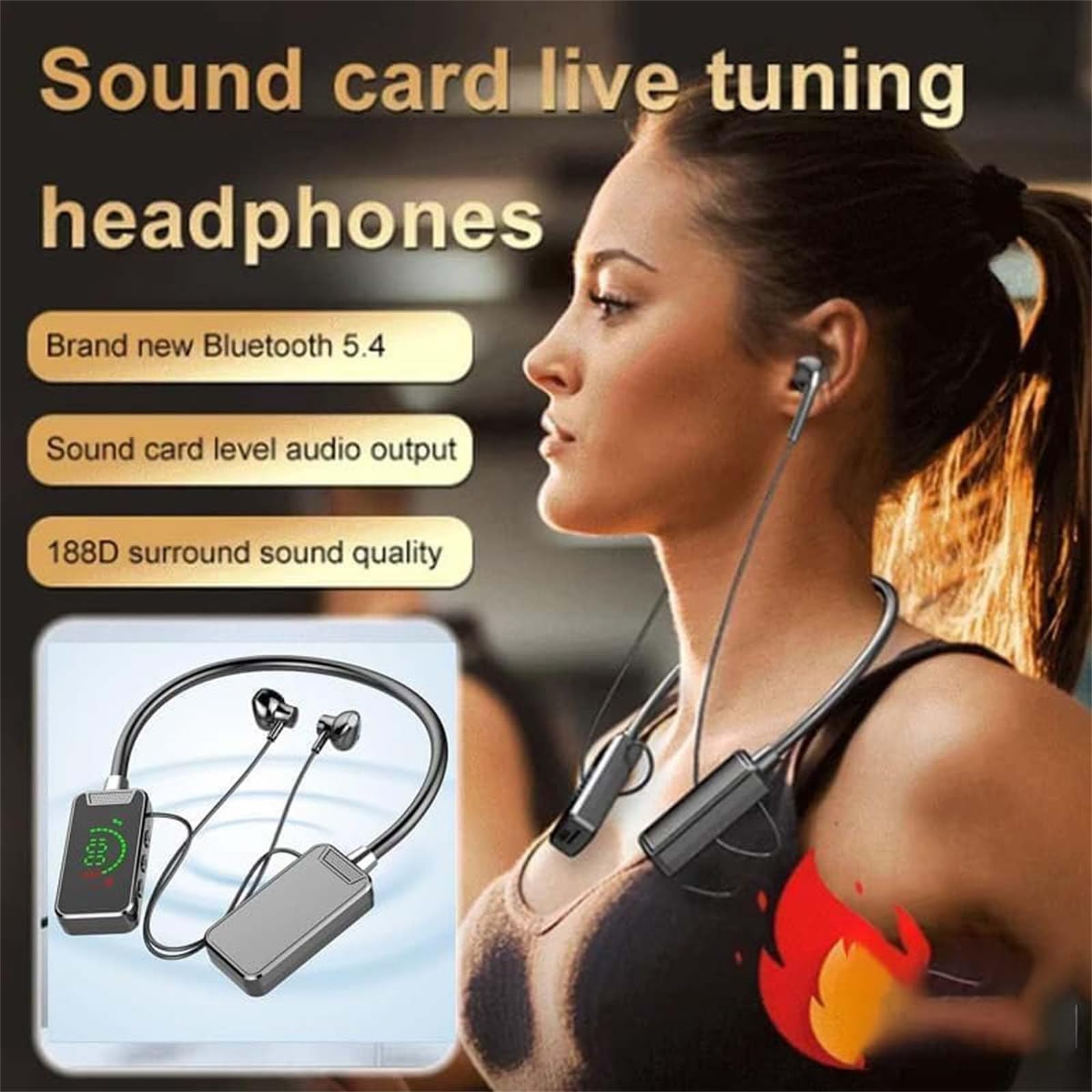 Wireless Bluetooth Sports Karaoke Earphones with Sound Card for Live Streaming, Neckband Earbuds with Noise Cancellation - Black | Perfect for Singing, Live Broadcasting, Audio Editing & Workout