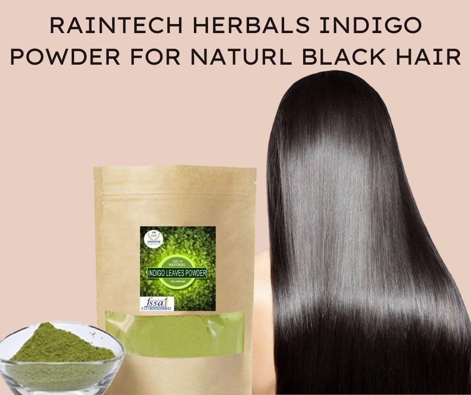 RAINTECH 100% Pure Natural Indigo Leaf Powder (Indigofera Tinctoria) – 500g Chemical-Free Hair Dye for Black to Dark Brown Shades | Safe Herbal Hair Coloring for Men & Women | DIY Natural Hair Care at Home