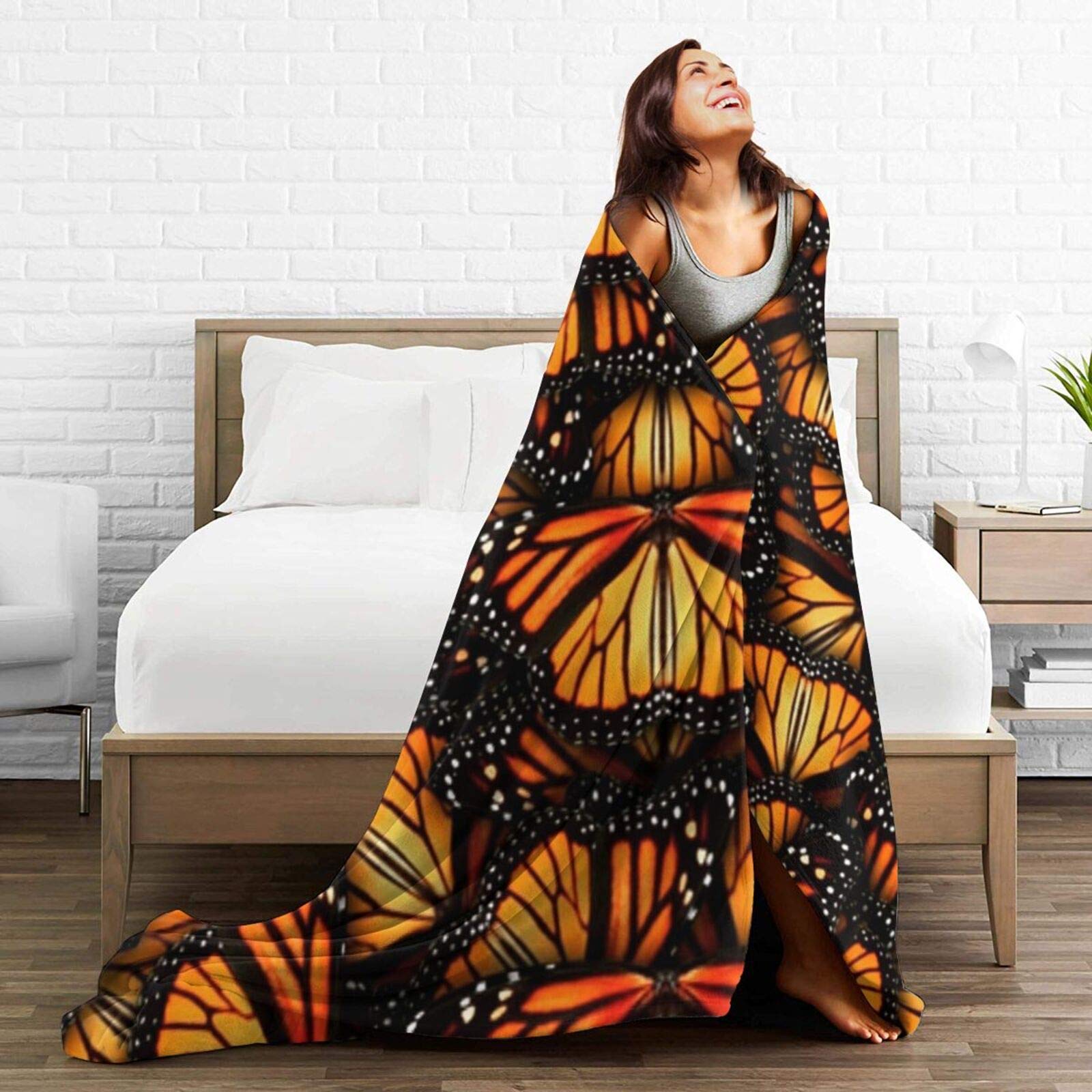 LIVE & LOVE Ultra Soft Microfleece Blanket - Orange Monarch Butterflies Print, Lightweight & Cozy Throw for Bed, Couch, Living Room - All Season Warm Fuzzy Microfiber Blanket | Perfect for Snuggling, Netflix Nights & Home Decor