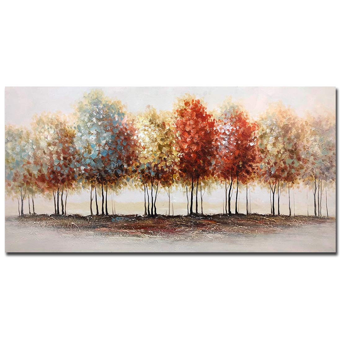30x60 Inch Modern Abstract Tree Oil Painting on Canvas - Hand-Painted Colorful Forest Acrylic Wall Art for Living Room, Bedroom & Office Decor