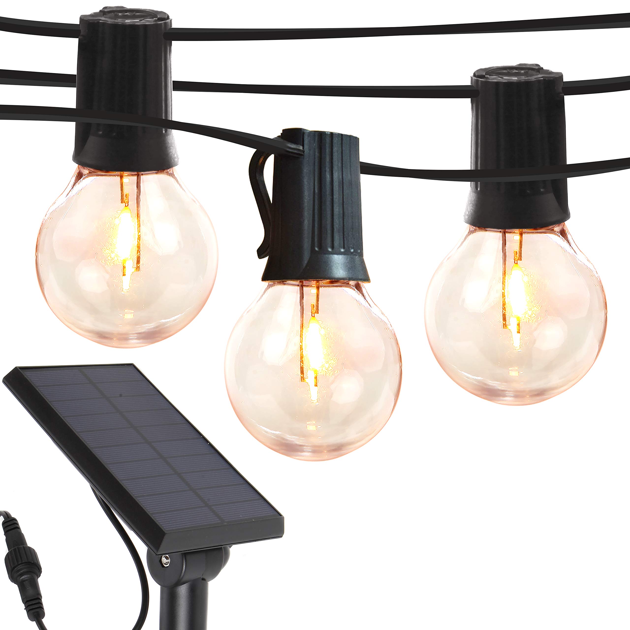 Brightech Ambience Pro Solar Powered LED Outdoor String Lights - 27 Ft Commercial Waterproof Patio Lights with Edison Bulbs - Durable Weatherproof String Lights for Garden, Backyard, Porch, Deck - 1W Soft White Warm Glow - Perfect for Outdoor Dining, Wedding Decor & Landscape Lighting